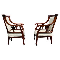 Chaises de bibliothèque à roulettes en acajou du 19e siècle, ensemble de 2
