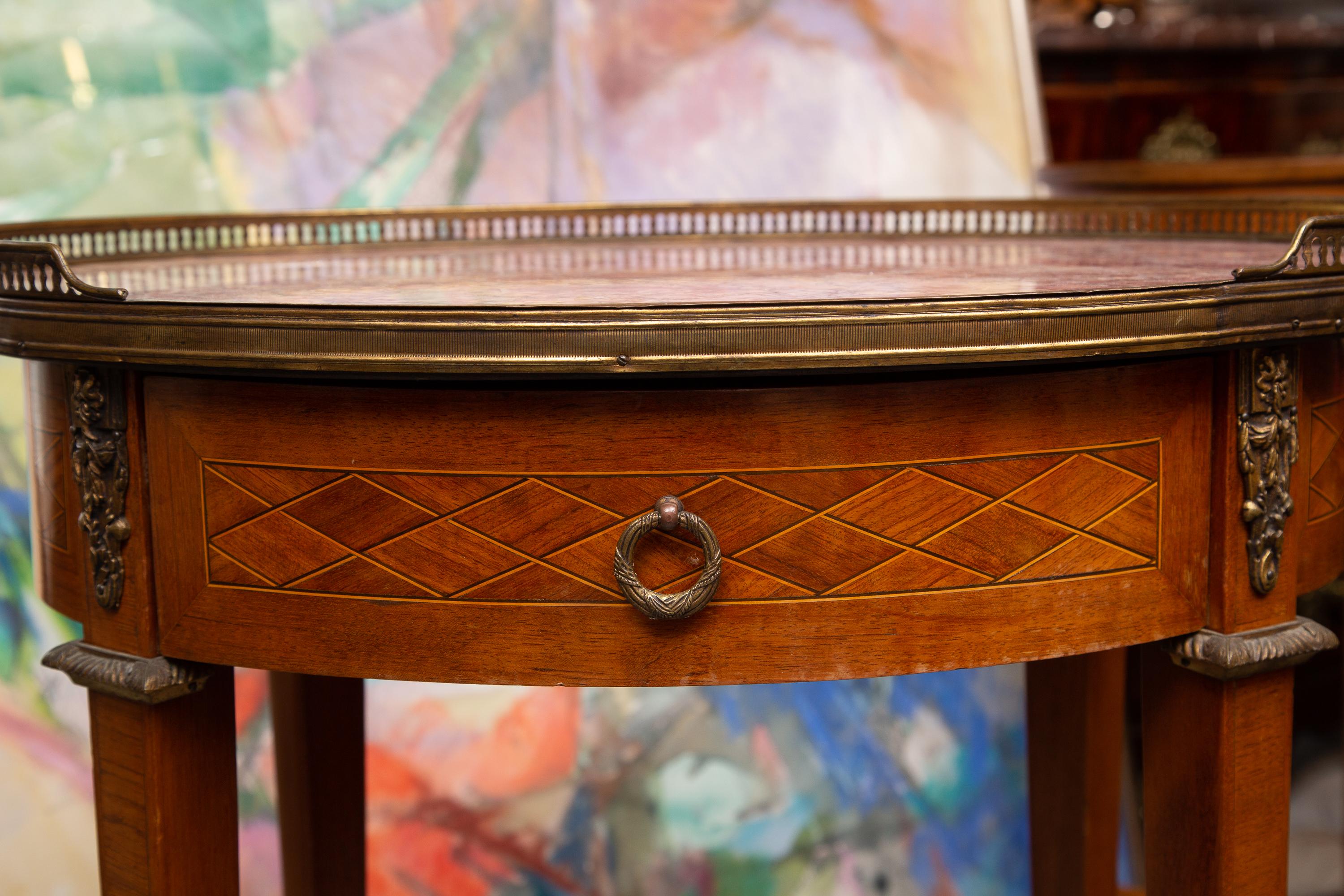 19th Century Mahogany Louis XVI Side Table with Marble Top In Good Condition For Sale In WEST PALM BEACH, FL