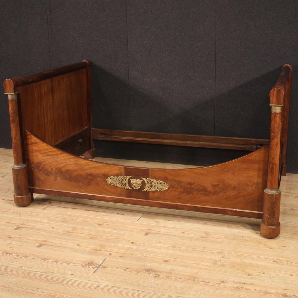 Wood 19th Century Mahogany, Mahogany Feather and Oak Antique French Empire Bed, 1830 For Sale