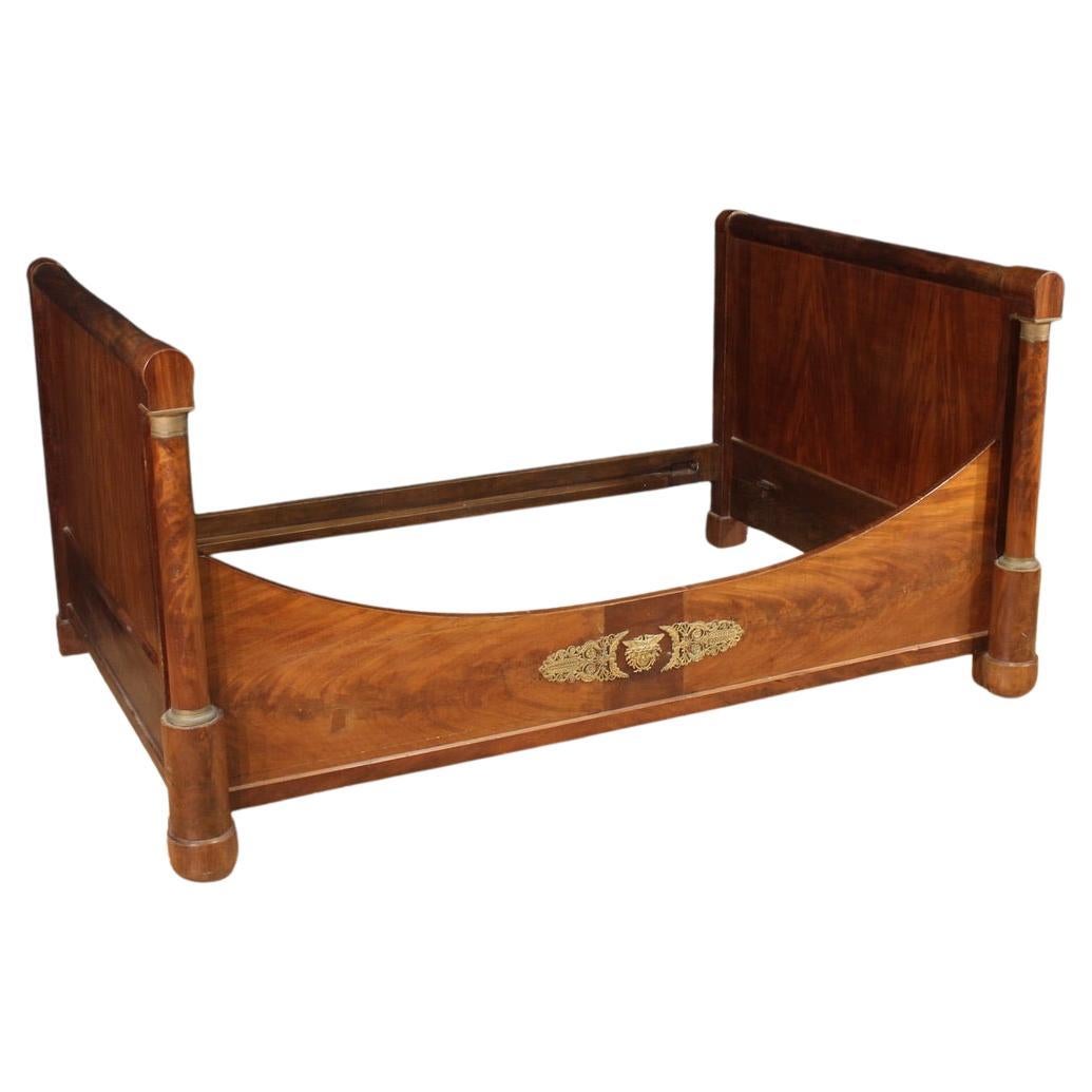 19th Century Mahogany, Mahogany Feather and Oak Antique French Empire Bed, 1830s For Sale