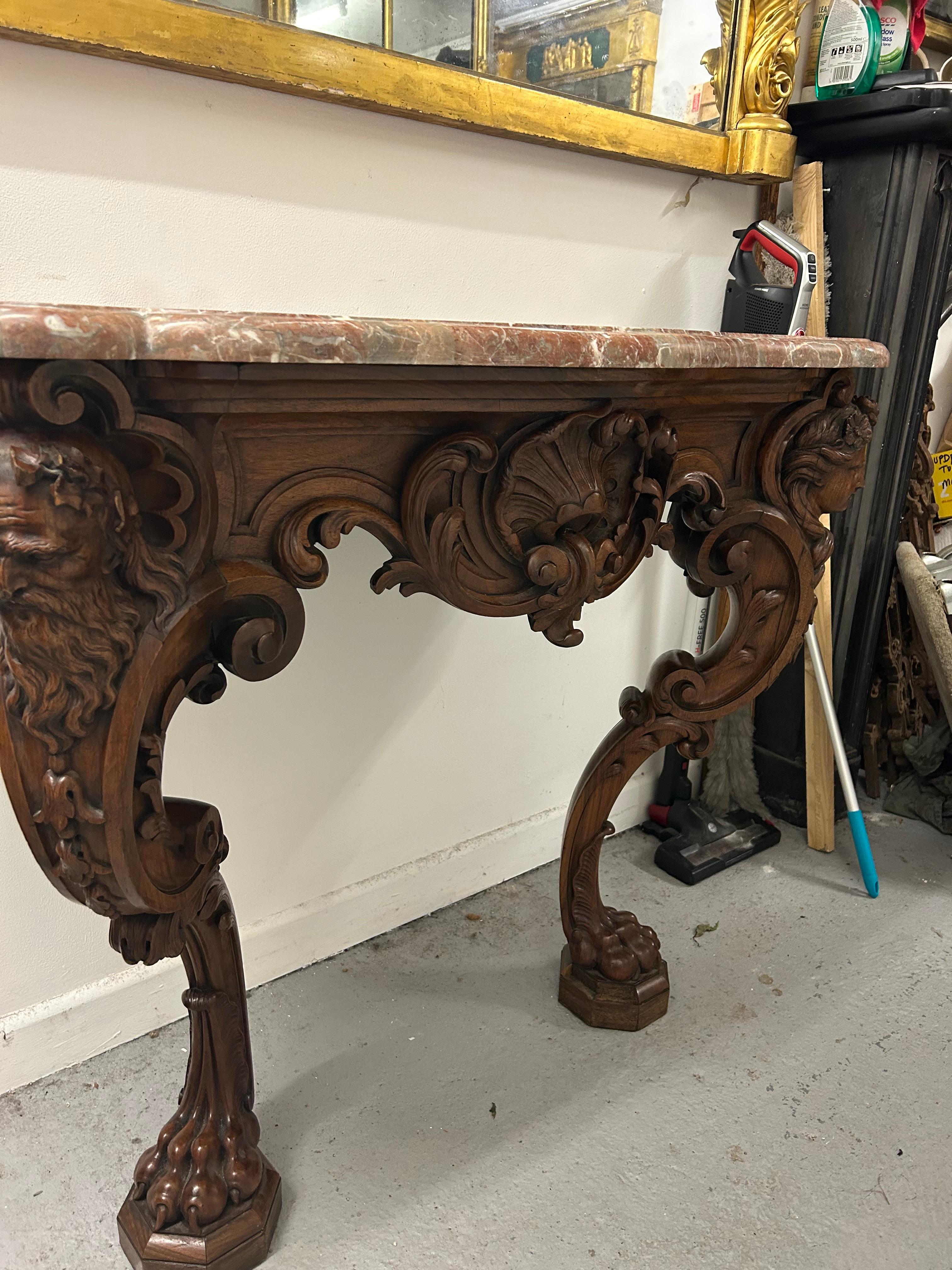 Irish 19th Century Mahogany Marble Top Serpentine Console Table For Sale