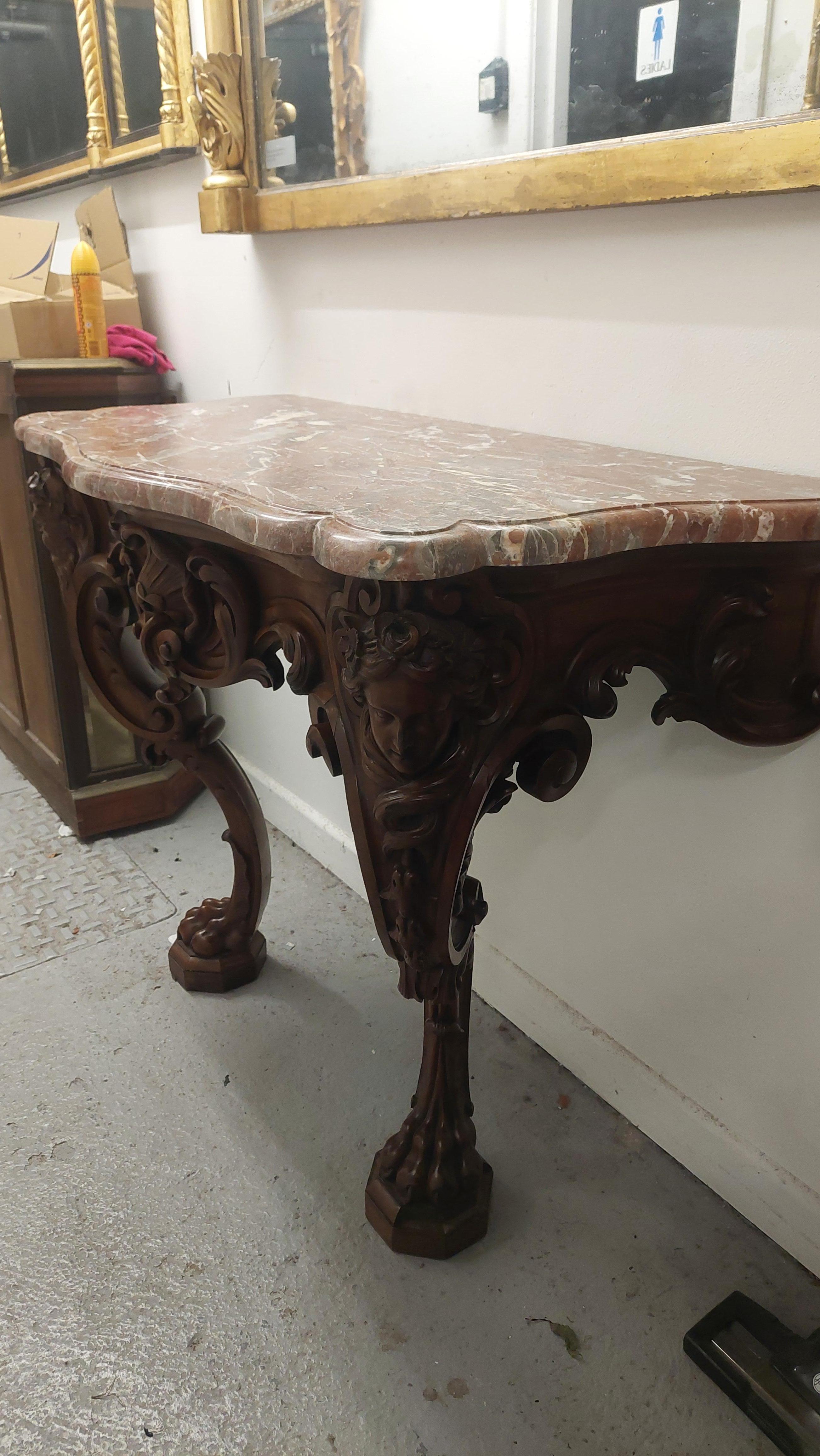 19th Century Mahogany Marble Top Serpentine Console Table In Excellent Condition For Sale In Dublin 8, IE