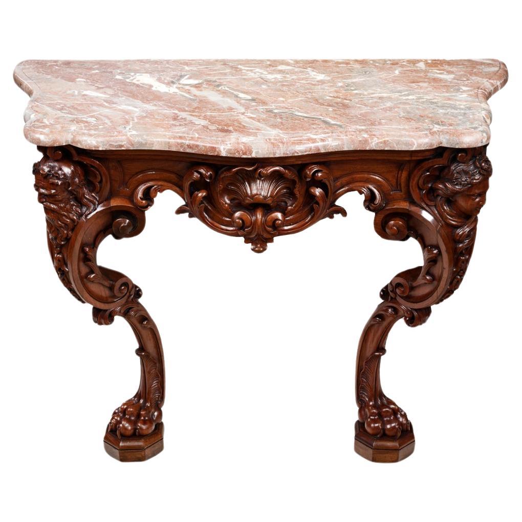 19th Century Mahogany Marble Top Serpentine Console Table