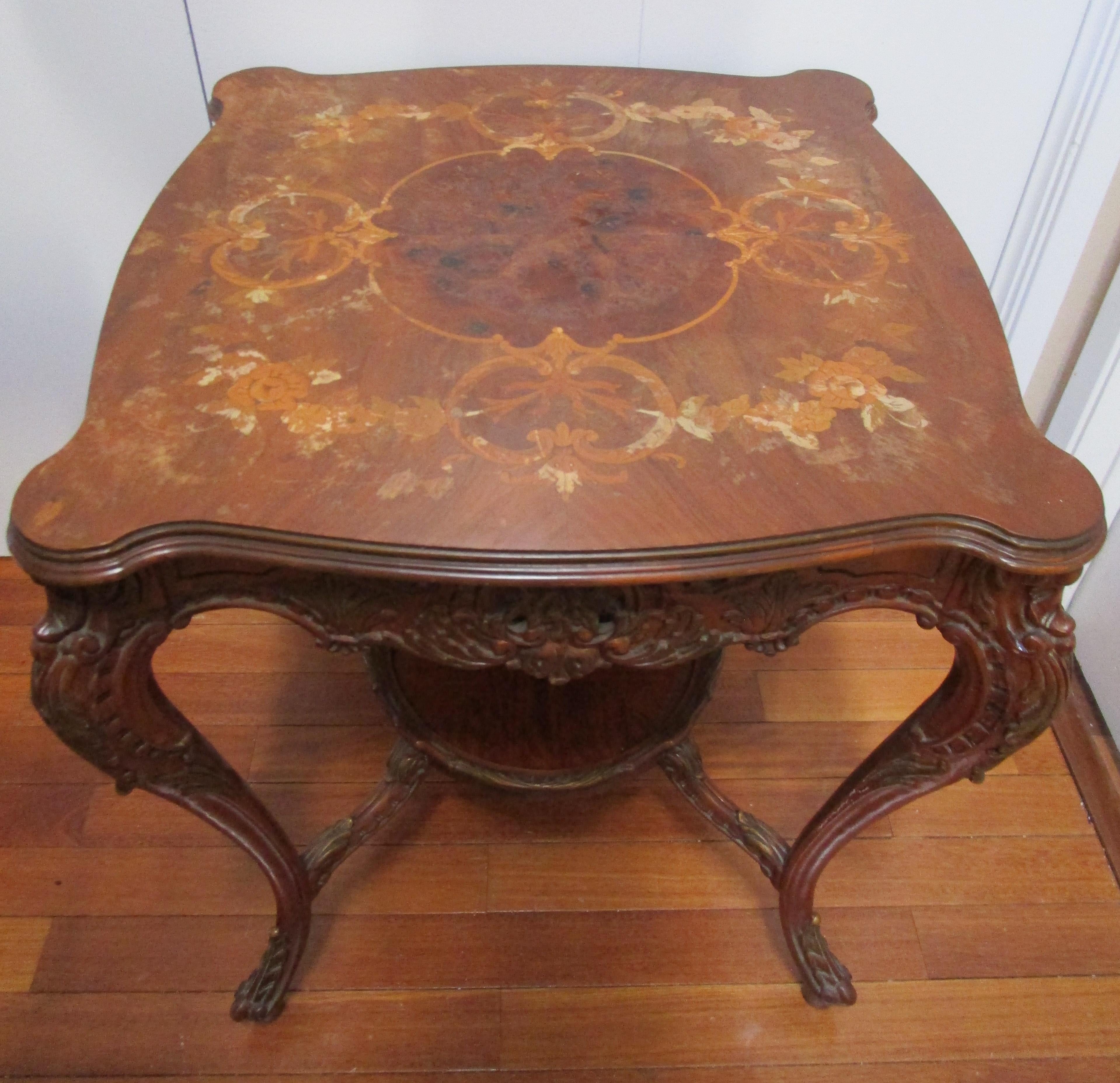 19th Century Mahogany Marquetry Card or Occasional Table  In Fair Condition For Sale In Lomita, CA