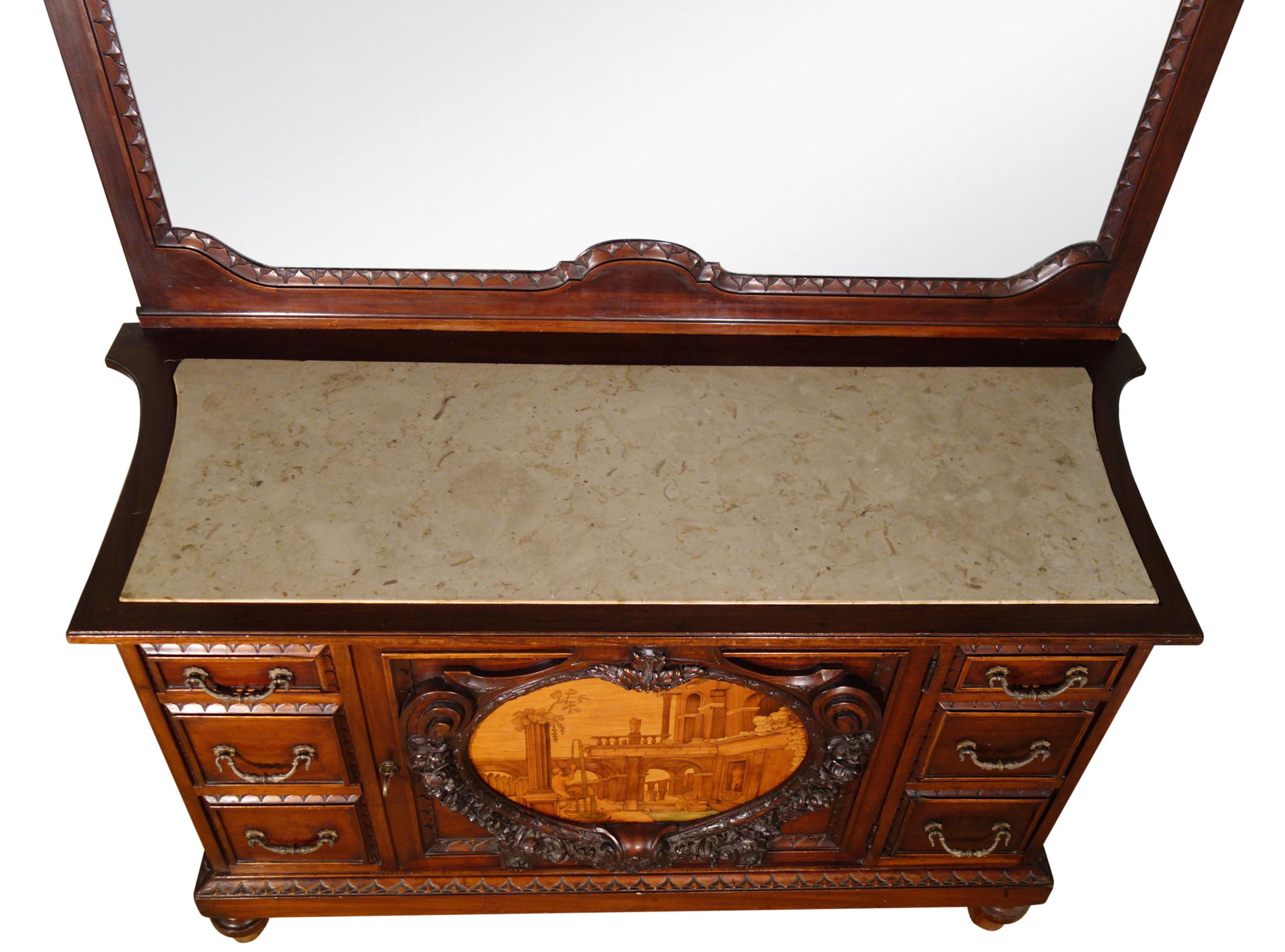 19th Century Mahogany & Marquetry Dresser with Medallion of Giovanni Maffezzoli 13