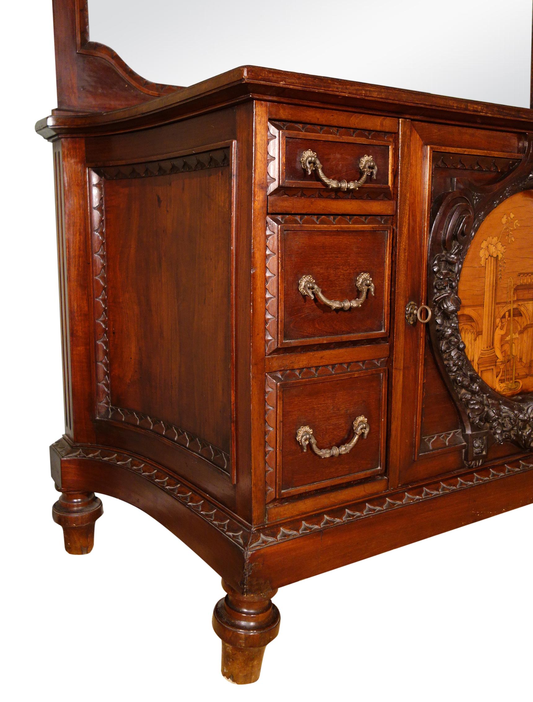 19th Century Mahogany & Marquetry Dresser with Medallion of Giovanni Maffezzoli 1