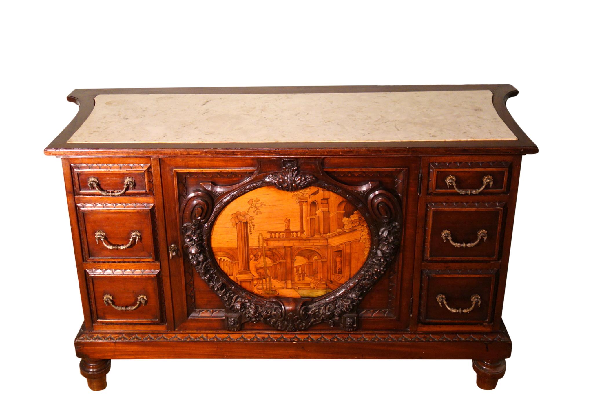 19th Century Mahogany & Marquetry Dresser with Medallion of Giovanni Maffezzoli 2