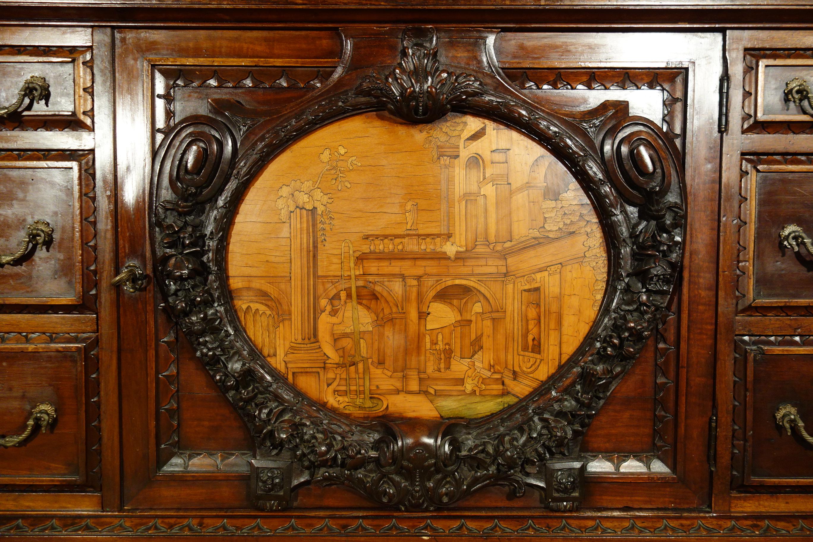 19th Century Mahogany & Marquetry Dresser with Medallion of Giovanni Maffezzoli For Sale 3