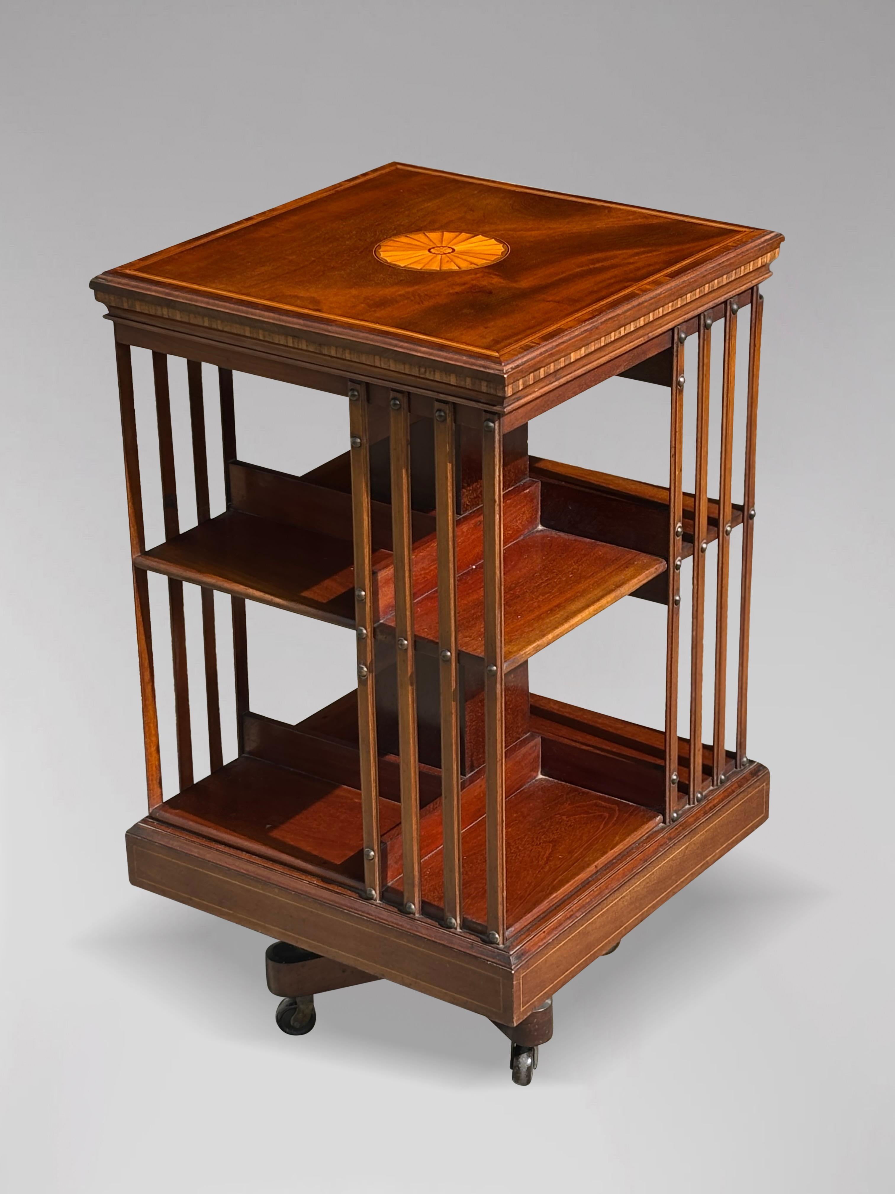 Victorian 19th Century Mahogany & Marquetry Revolving Bookcase For Sale