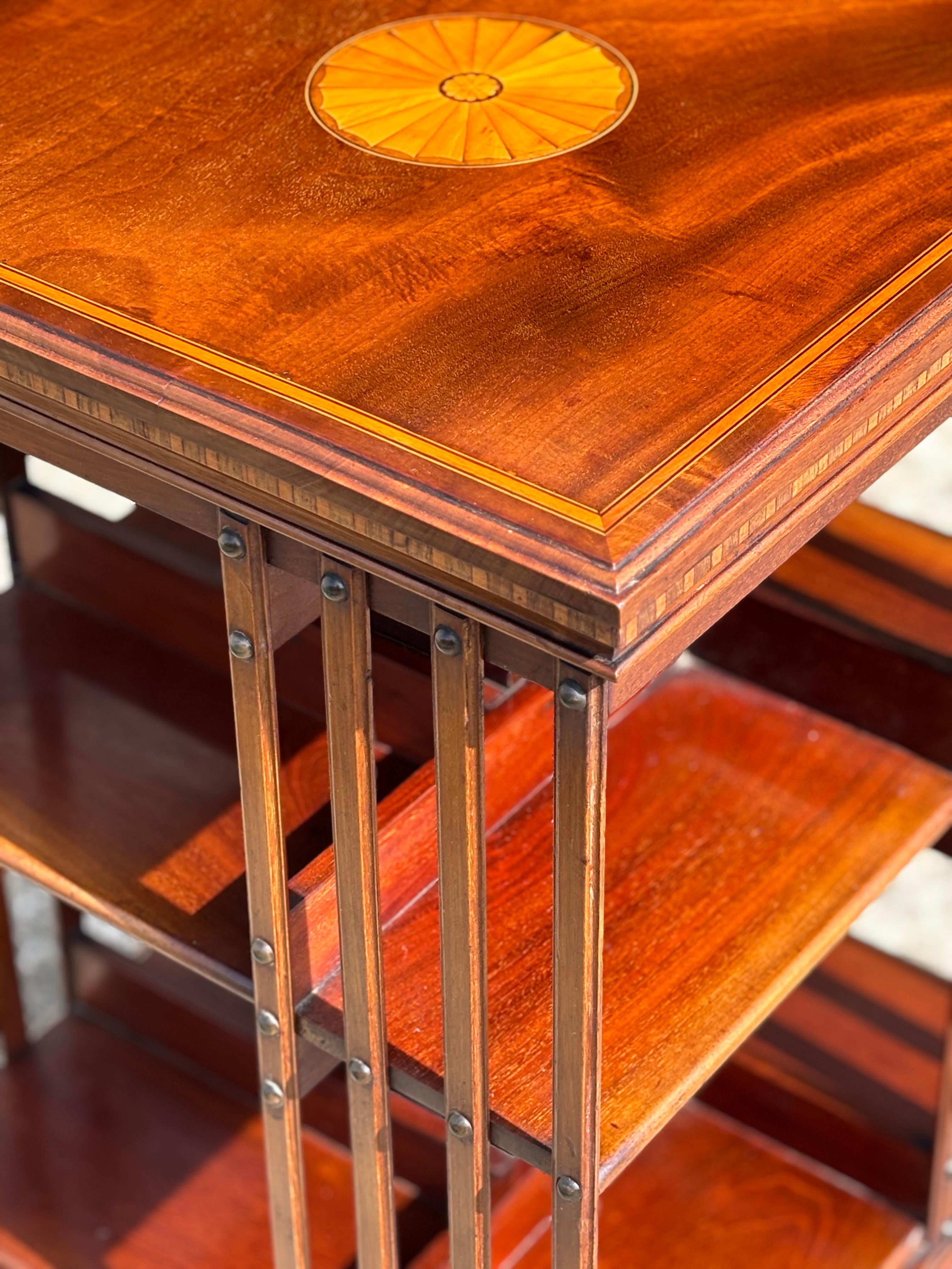 Inlay 19th Century Mahogany & Marquetry Revolving Bookcase