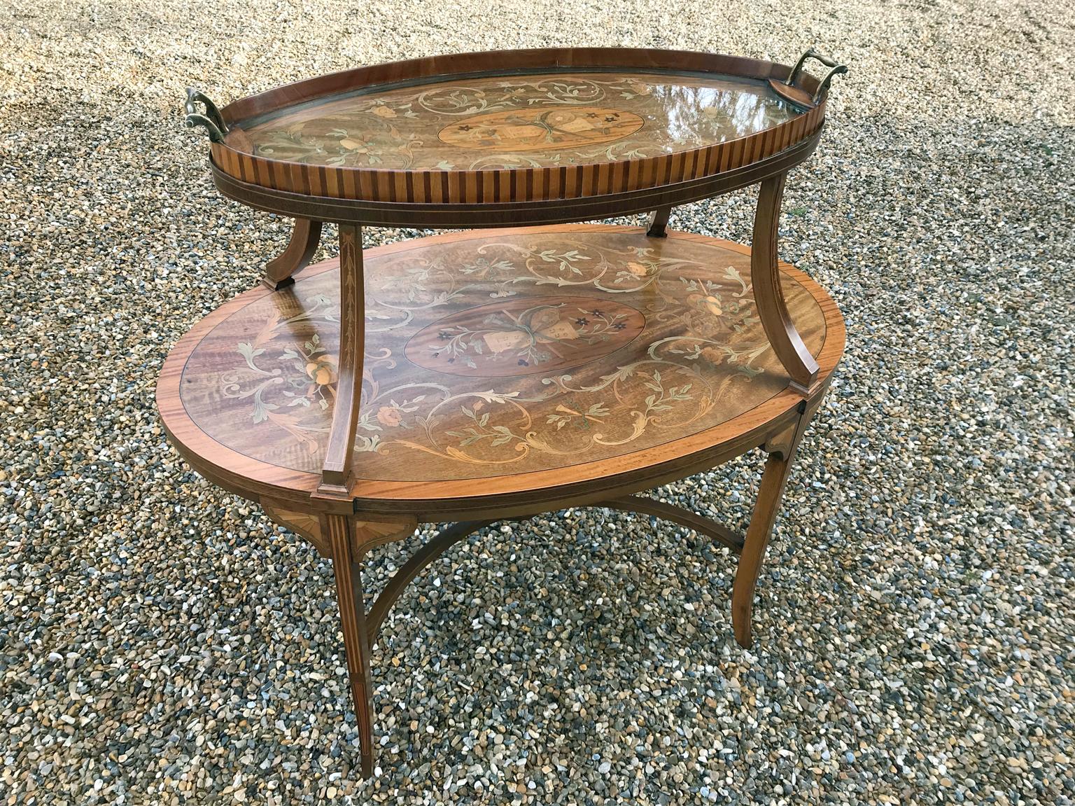19th Century Mahogany Marquetry Tier Tray Table by S & H Jewell, London (Britisch) im Angebot