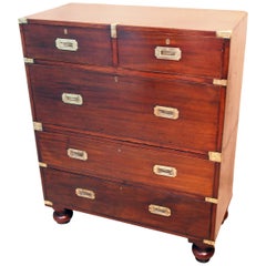Antique 19th Century Mahogany Military Campaign Chest of Drawers