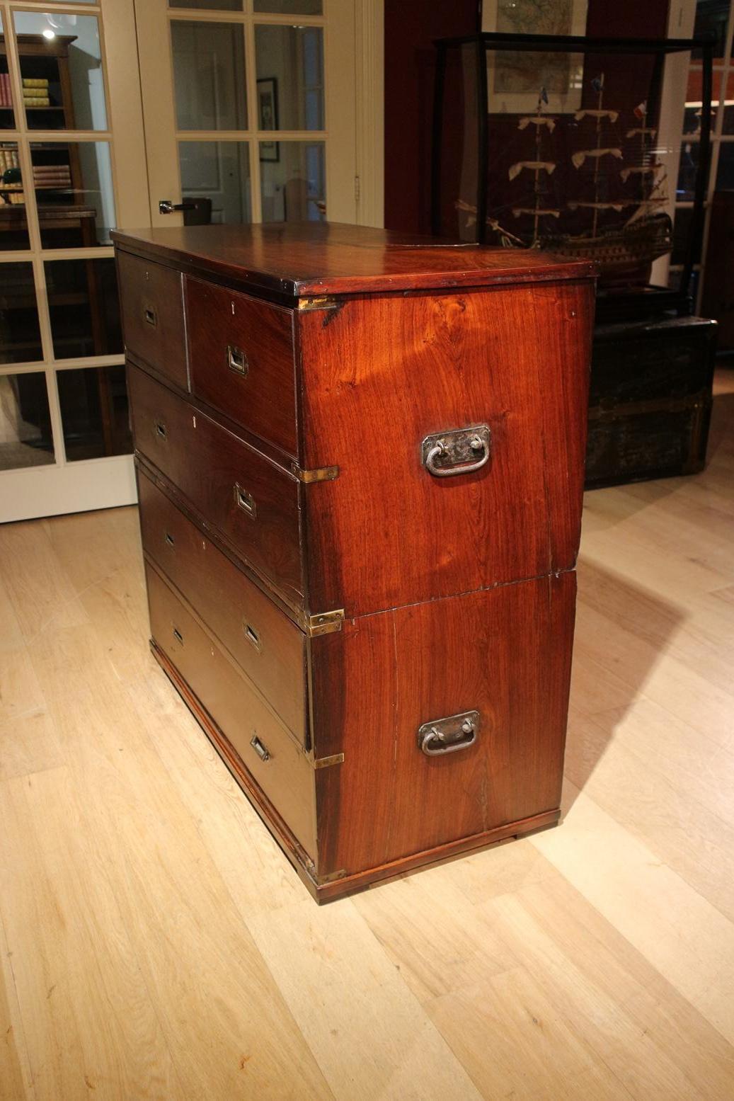 19th Century Mahogany Military Chest of Drawers In Good Condition In Eindhoven, NL