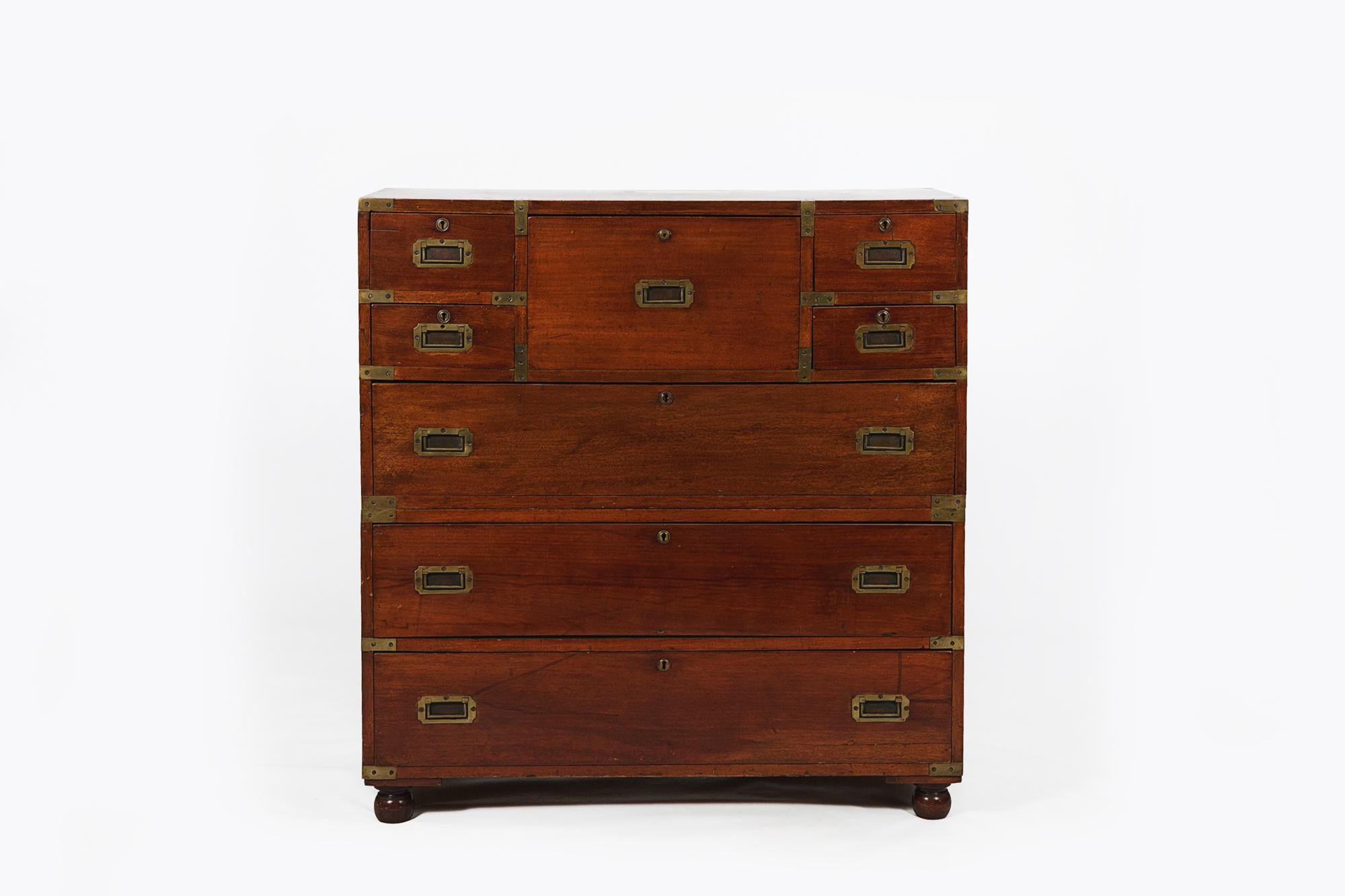19th Century Mahogany Military Chest With Miniature Fall Front Secretaire In Good Condition For Sale In Dublin 8, IE