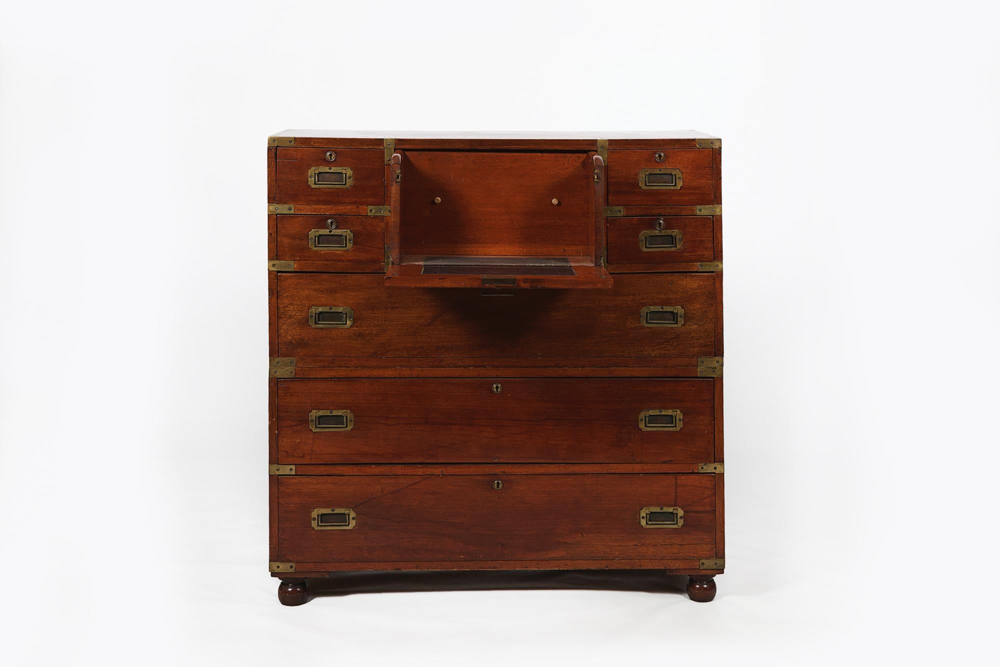 19th Century Mahogany Military Chest With Miniature Fall Front Secretaire For Sale 1