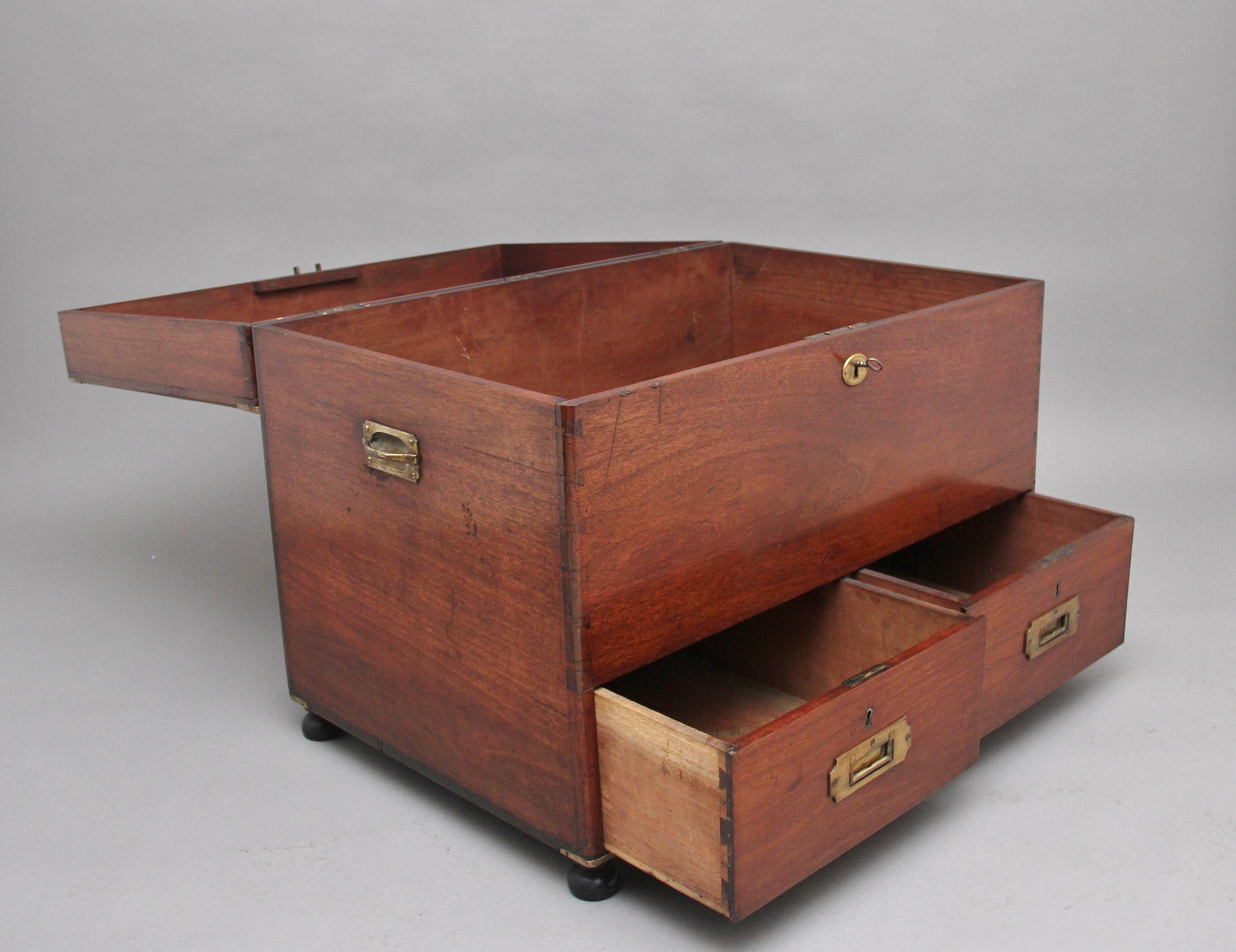 Early Victorian 19th Century Mahogany Military Mule Chest