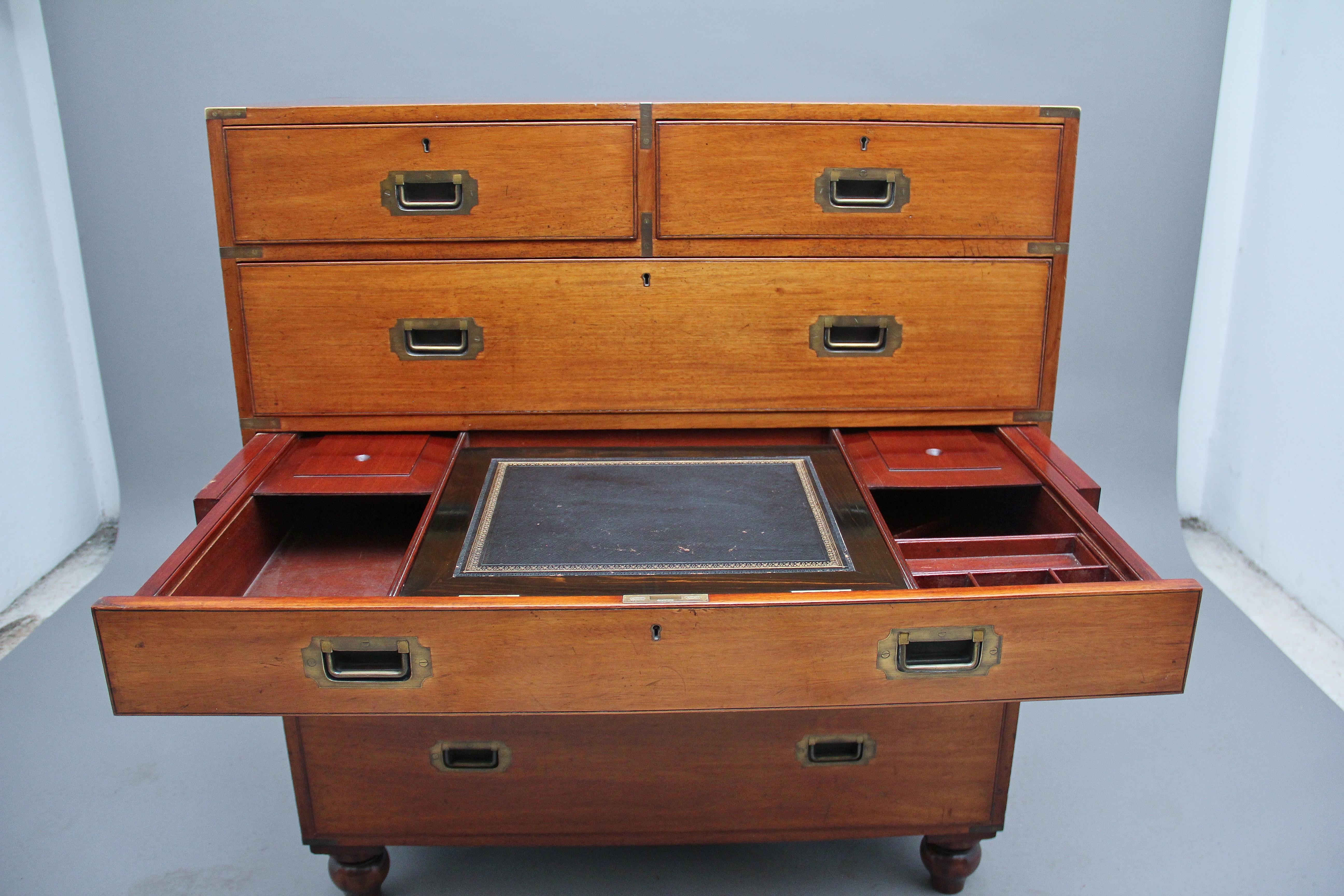 19th Century Mahogany Military Secrétaire Chest For Sale 4