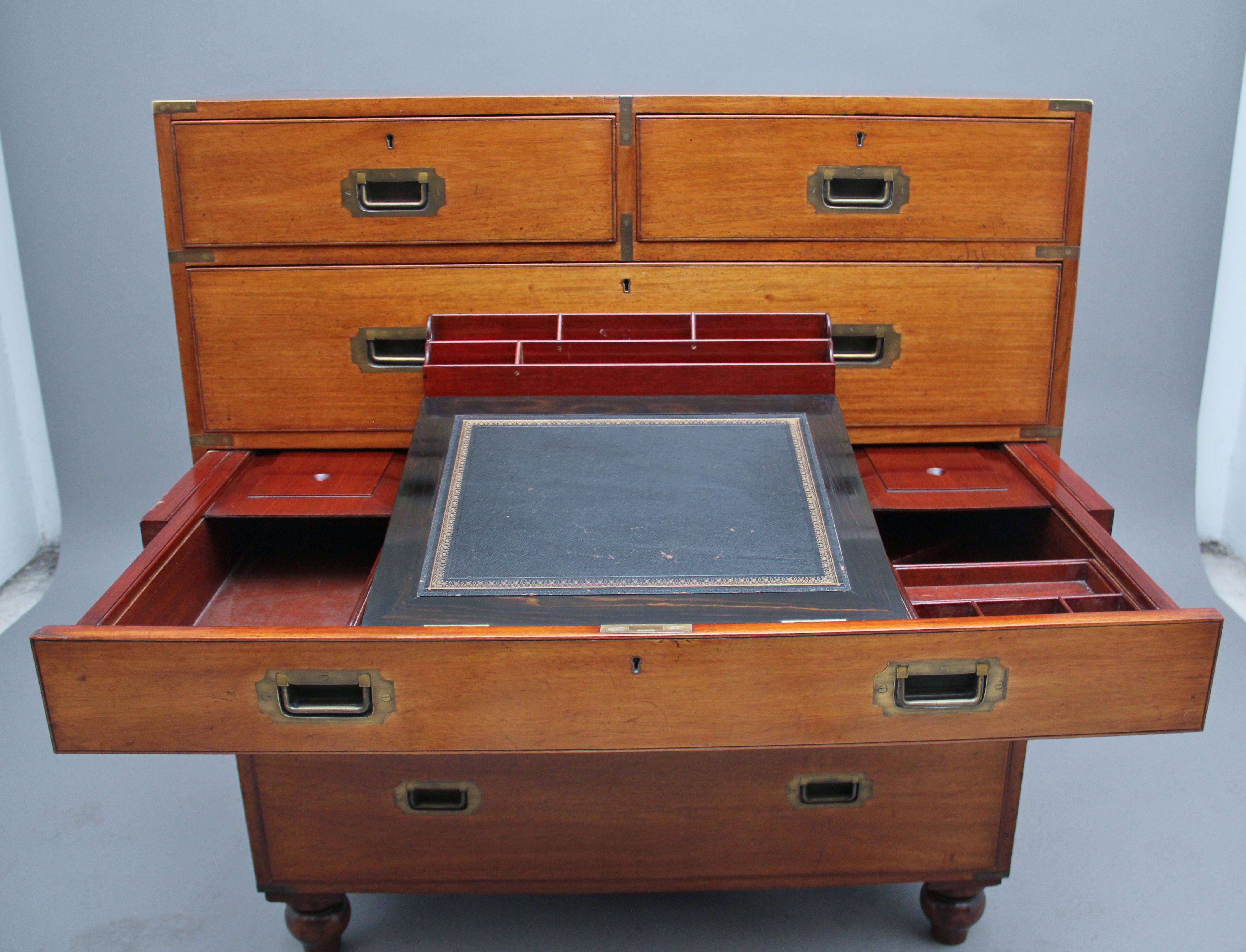 19th Century Mahogany Military Secrétaire Chest For Sale 5