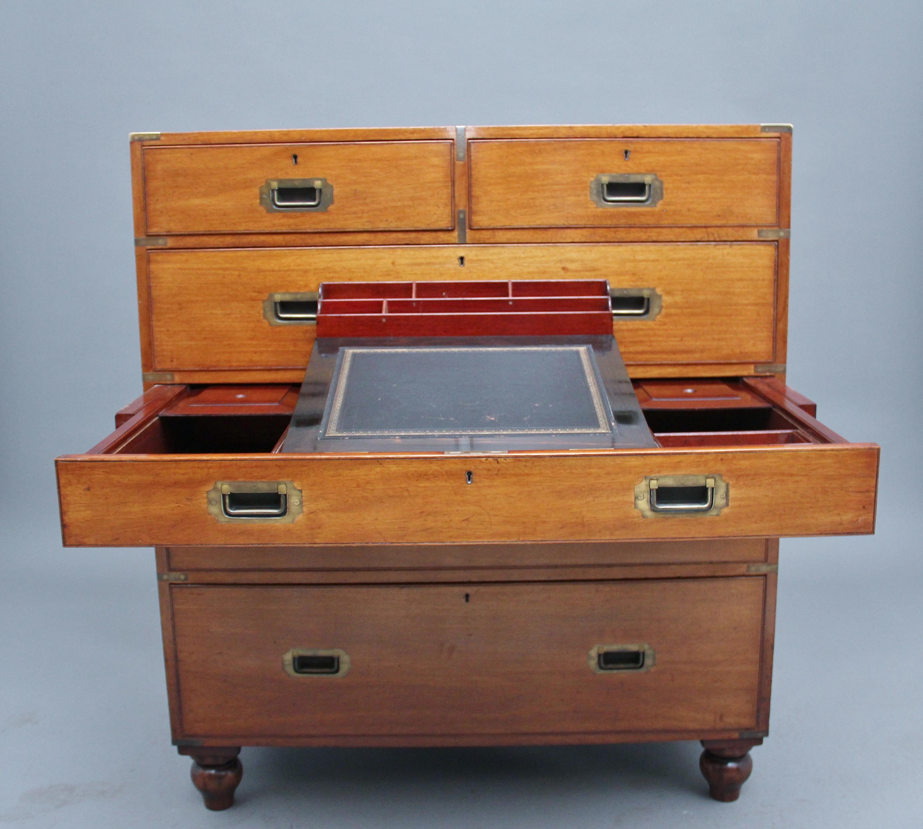 19th Century Mahogany Military Secrétaire Chest For Sale 6