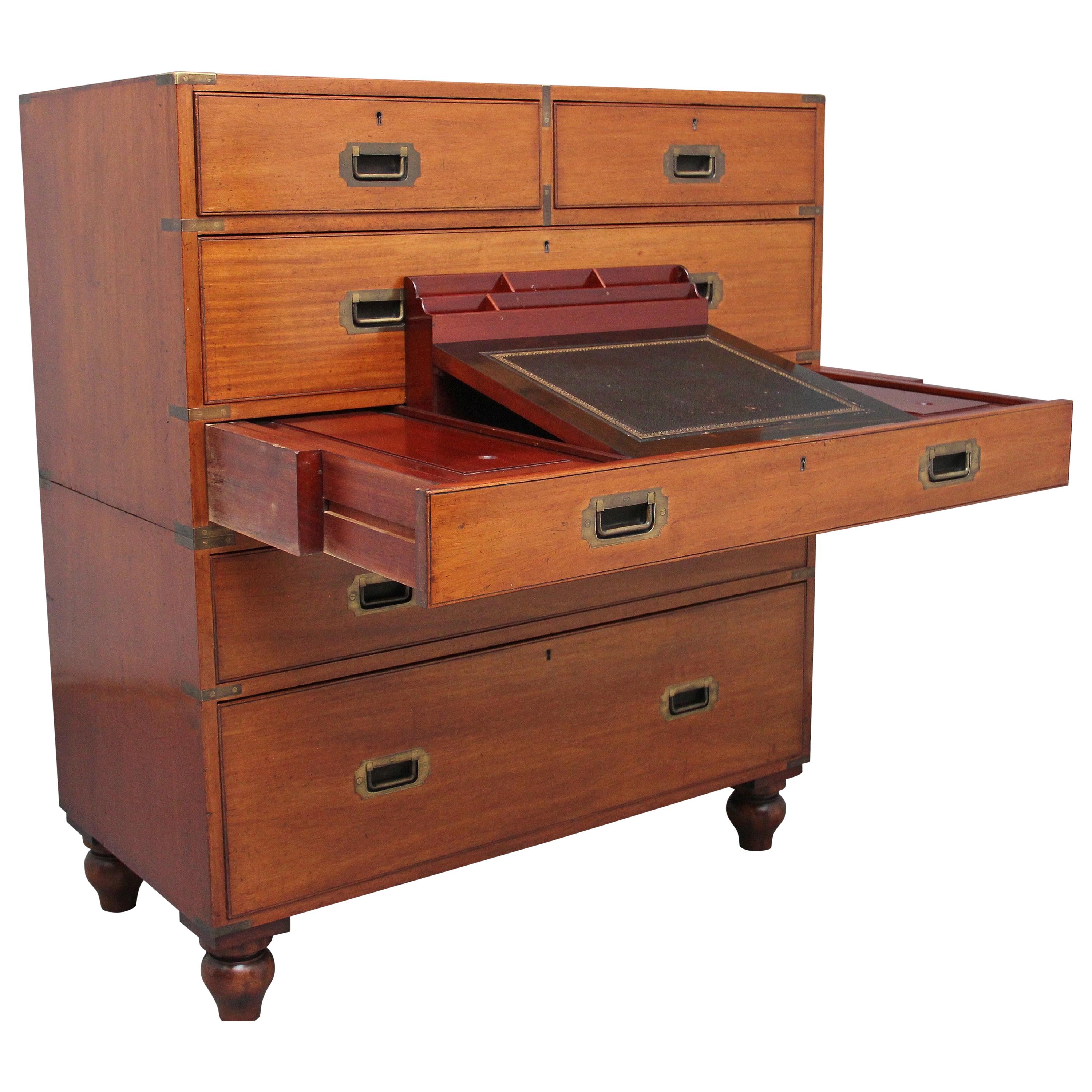 19th Century Mahogany Military Secrétaire Chest For Sale