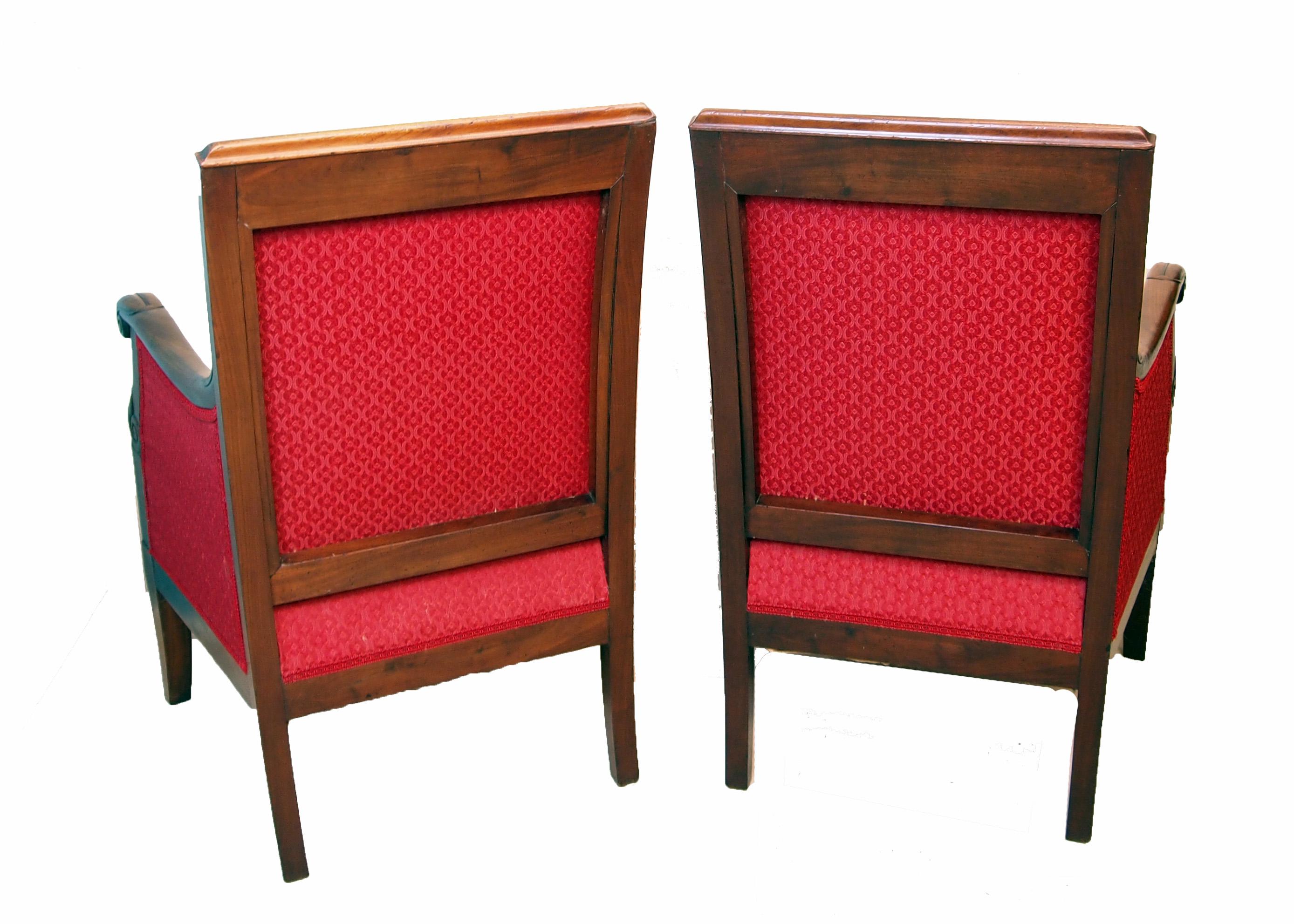 Empire 19th Century Mahogany Pair of Library Armchairs For Sale