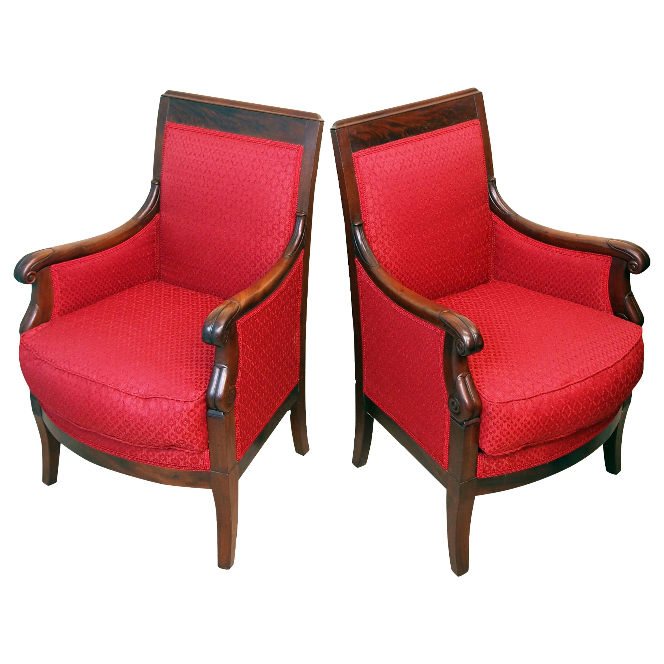 19th Century Mahogany Pair of Library Armchairs For Sale
