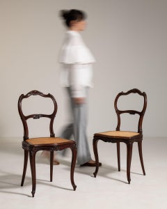 19th Century Mahogany Pair of Louis Philippe Chairs with Rattan Seats