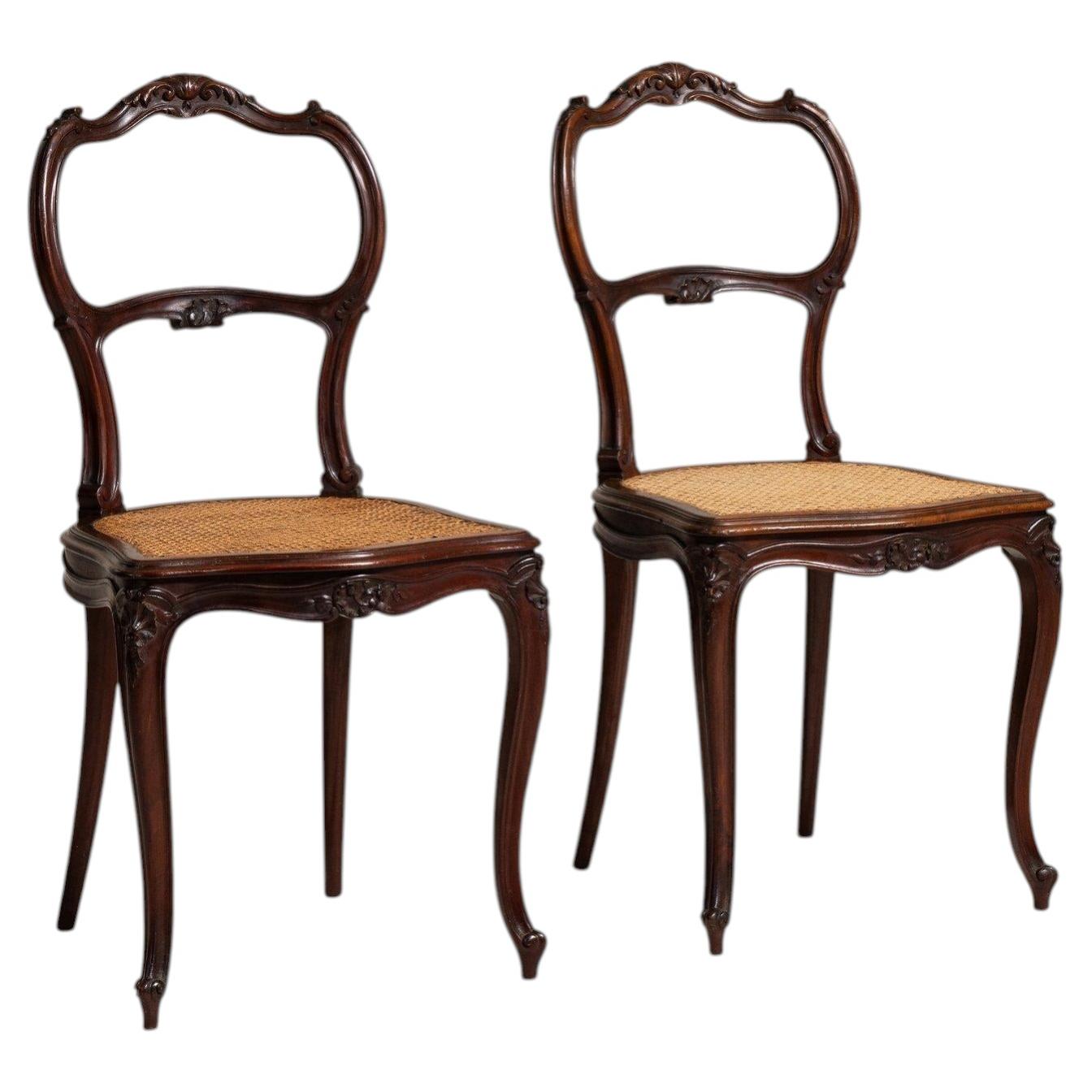 19th Century Mahogany Pair of Louis Philippe Chairs with Rattan Seats For Sale