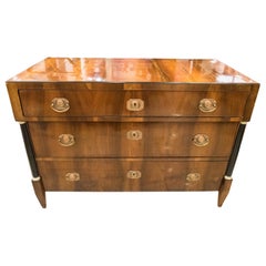 Antique 19th Century Mahogany Palm French Commode with Ebonized Columns and Alabaster