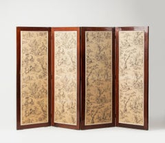 19th Century Beechwood Paravent Folding Screen Louis Philipe 4 Panels