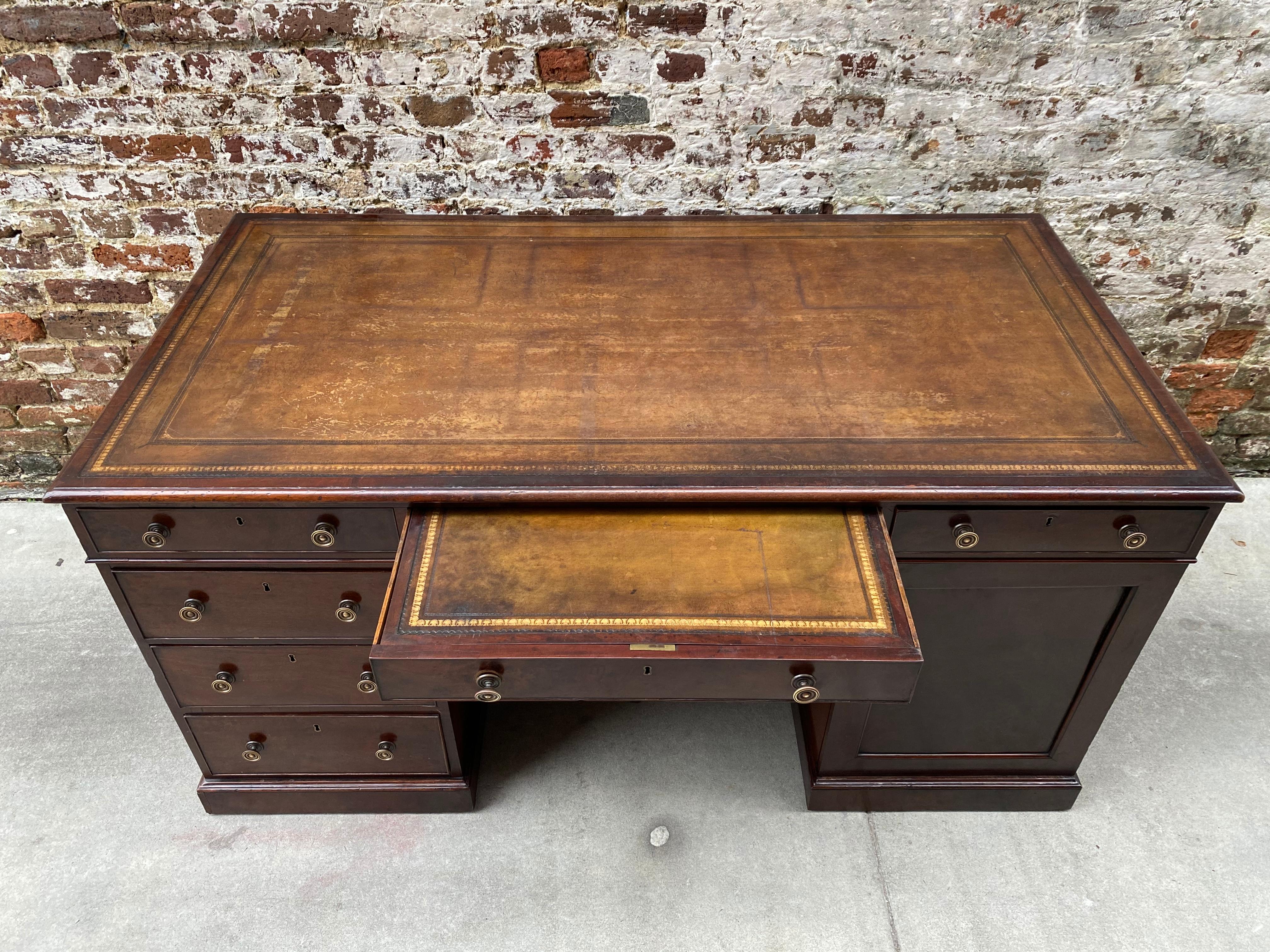 19th century mahogany partners desk with leather writing surface.
Note the unusual height of 33
