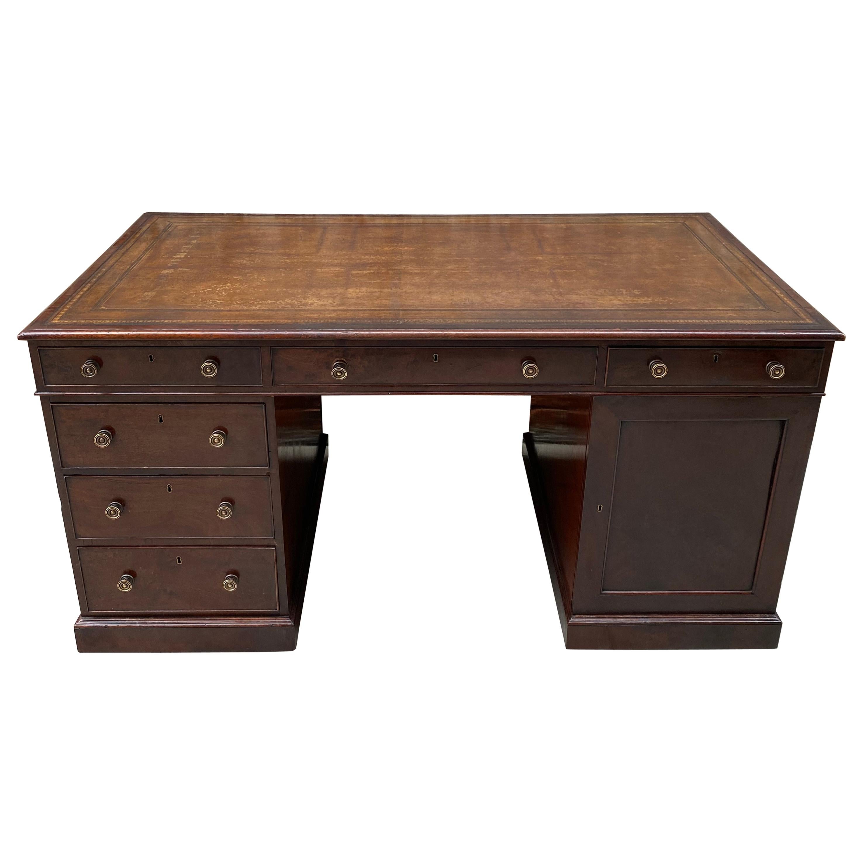 19th Century Mahogany Partners Desk with Tooled Leather Writing Surface