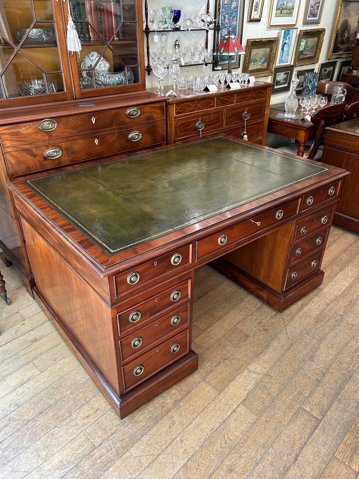Victorian 19th Century Mahogany Partners Pedestal Desk by S&H Jewell London Cabinet Makers