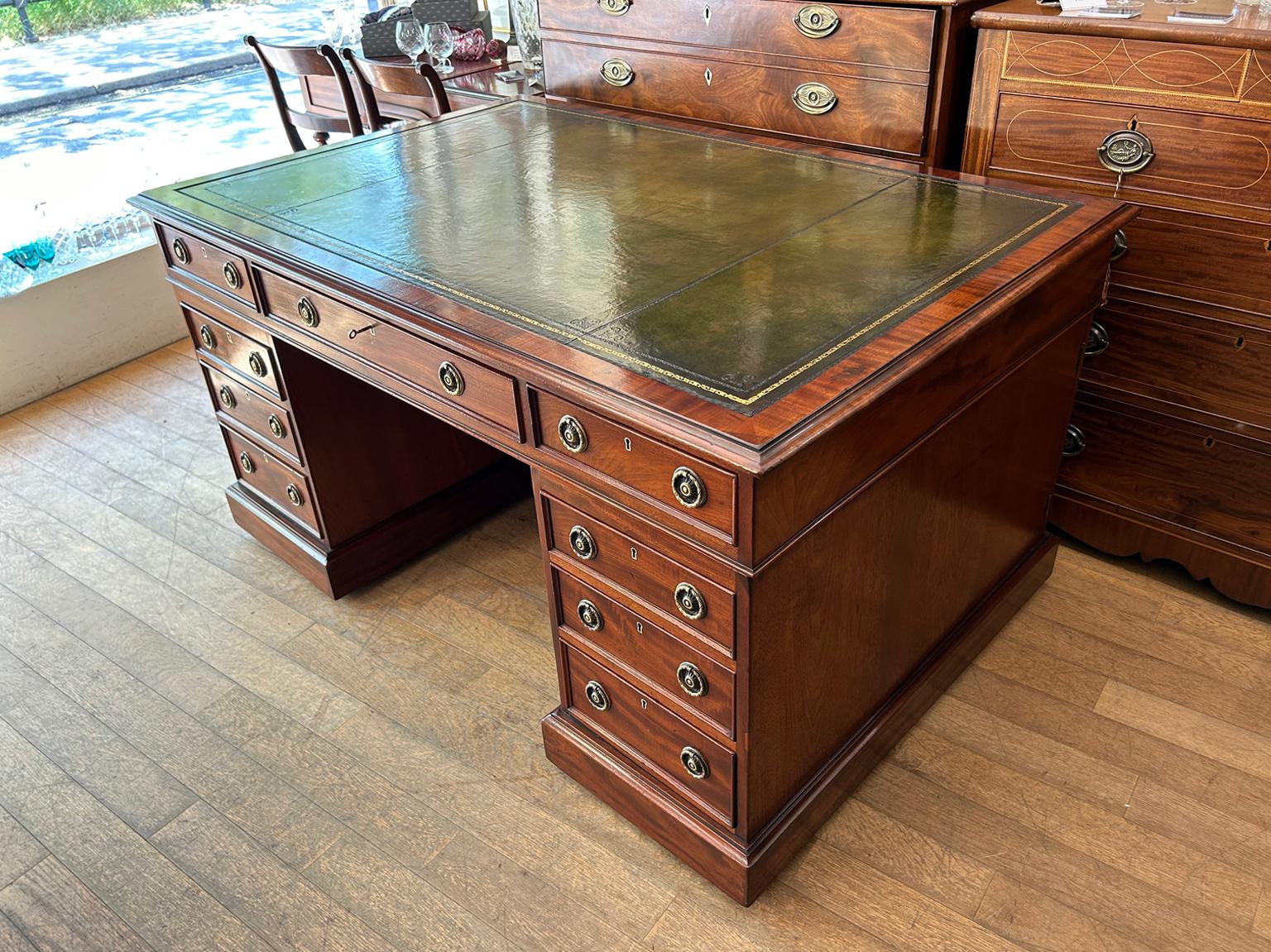 English 19th Century Mahogany Partners Pedestal Desk by S&H Jewell London Cabinet Makers