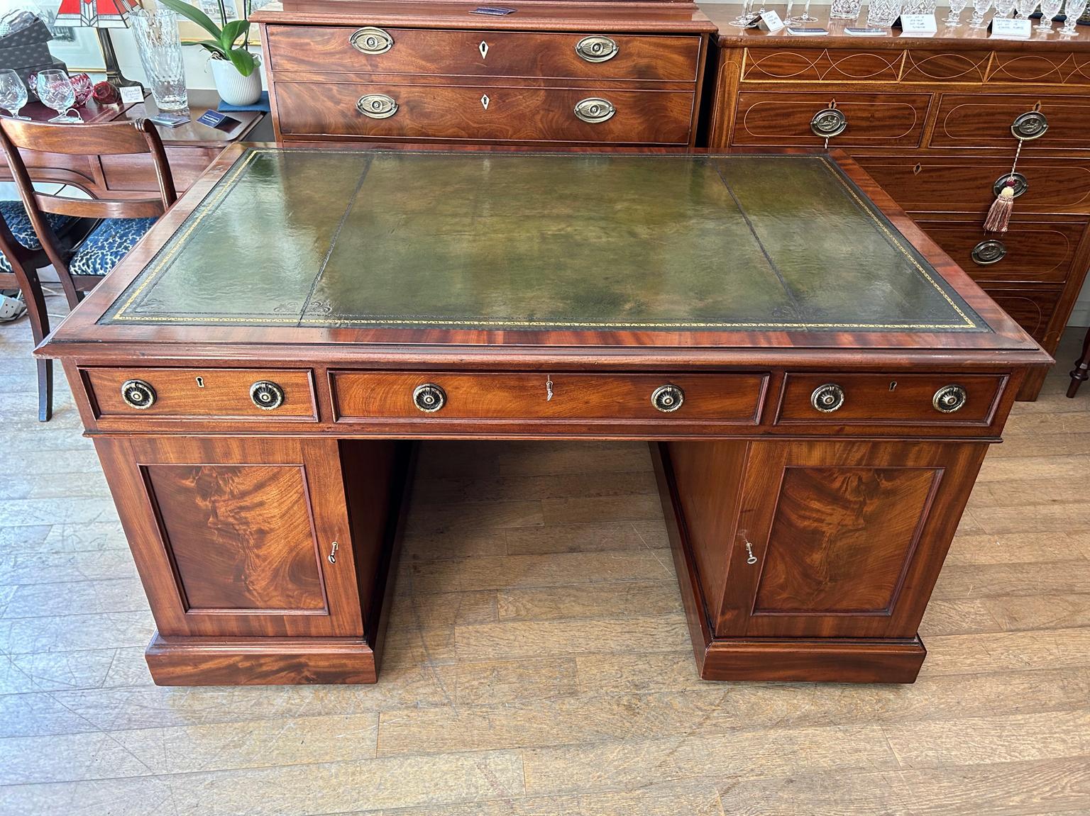 19th Century Mahogany Partners Pedestal Desk by S&H Jewell London Cabinet Makers 1