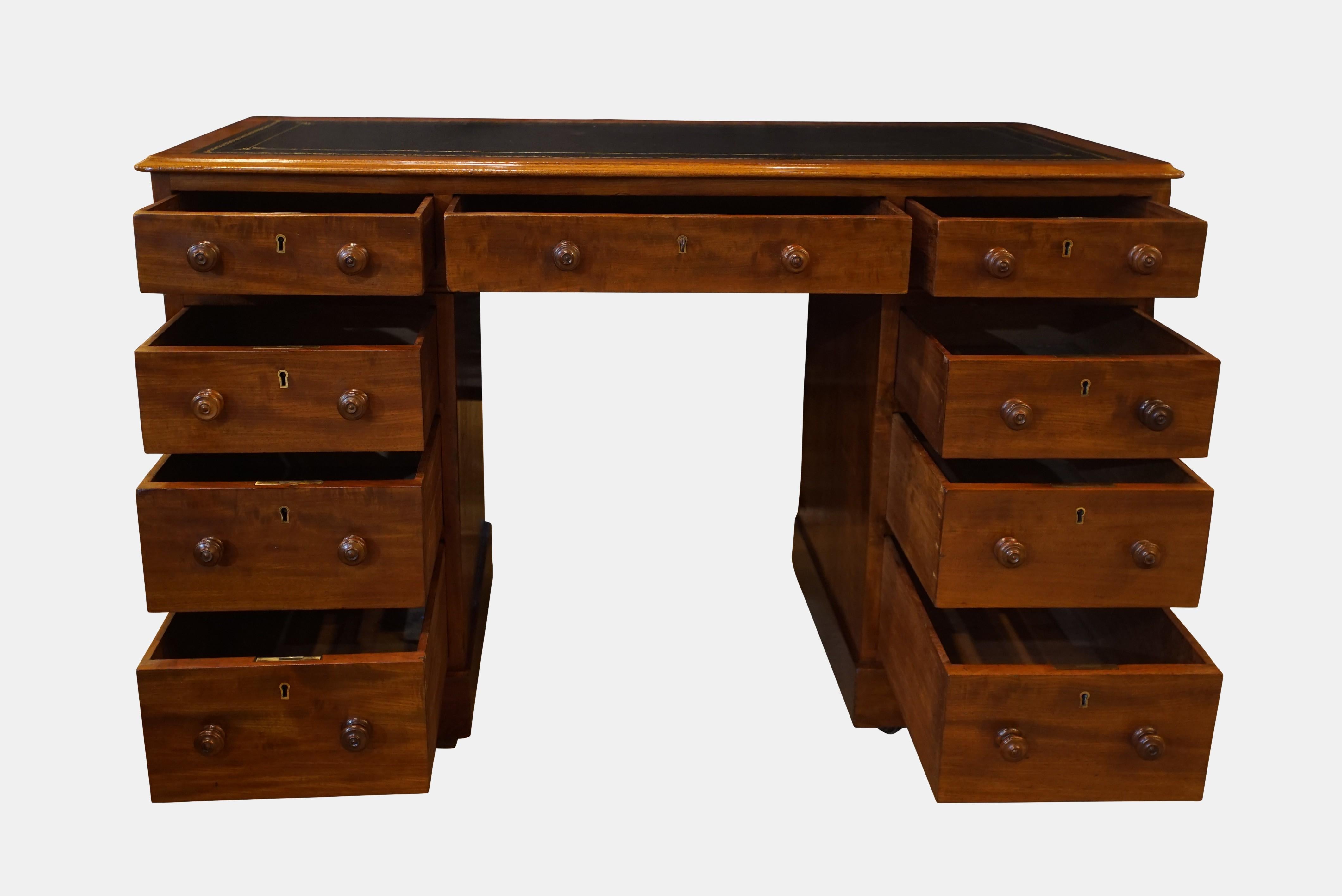A 19th century mahogany leather top pedestal desk, 

circa 1860.