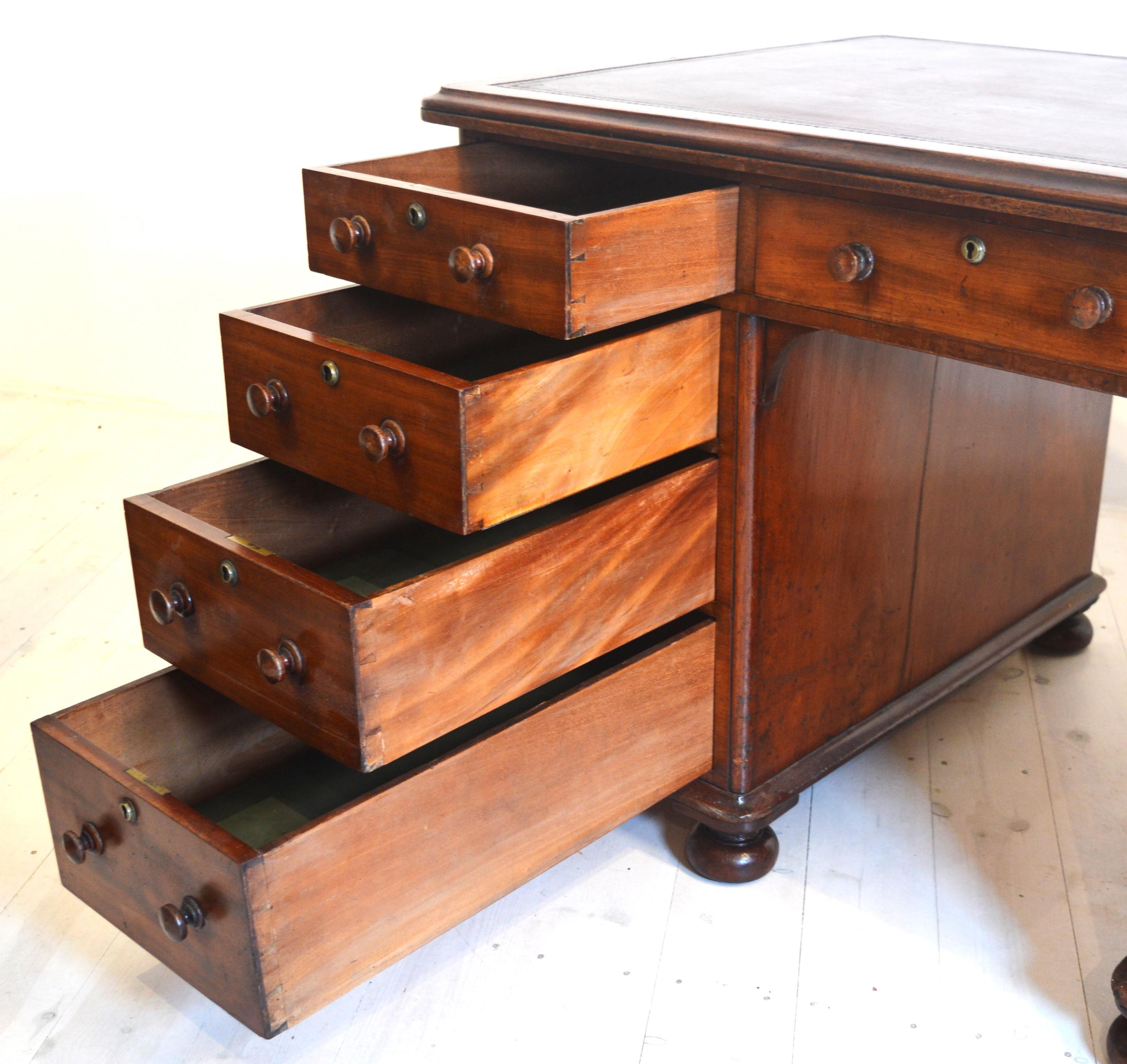 19th Century Mahogany pedestal desk In Good Condition For Sale In Penzance, GB