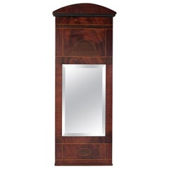 19th Century Mahogany Pier Mirror, Boxwood Ebony Inlaid, Original Glass, English