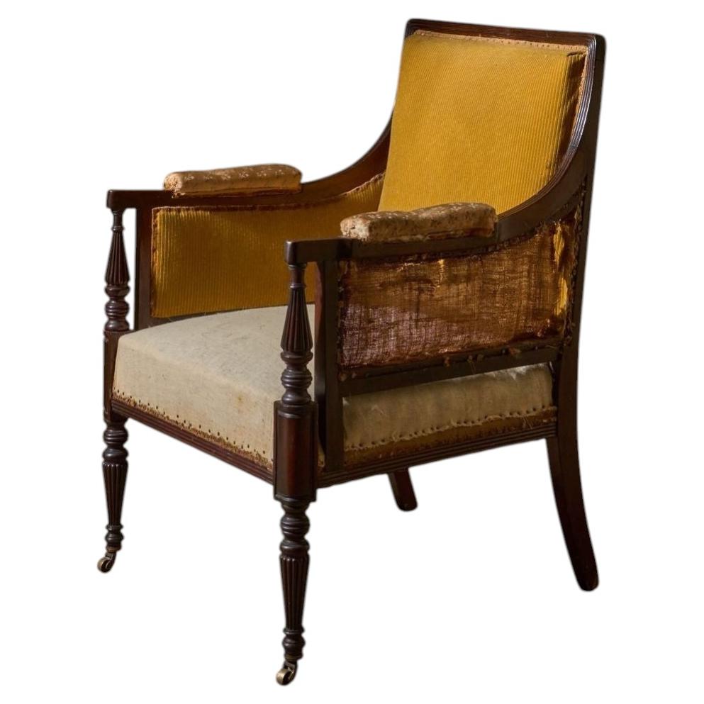 19th Century mahogany reeded library chair For Sale