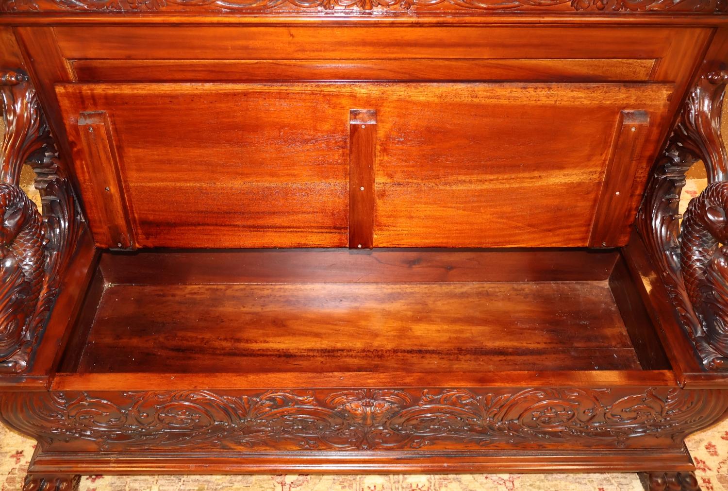 19th Century Mahogany Renaissance Revival Carved Bench Settee ATTR to RJ Horner For Sale 5