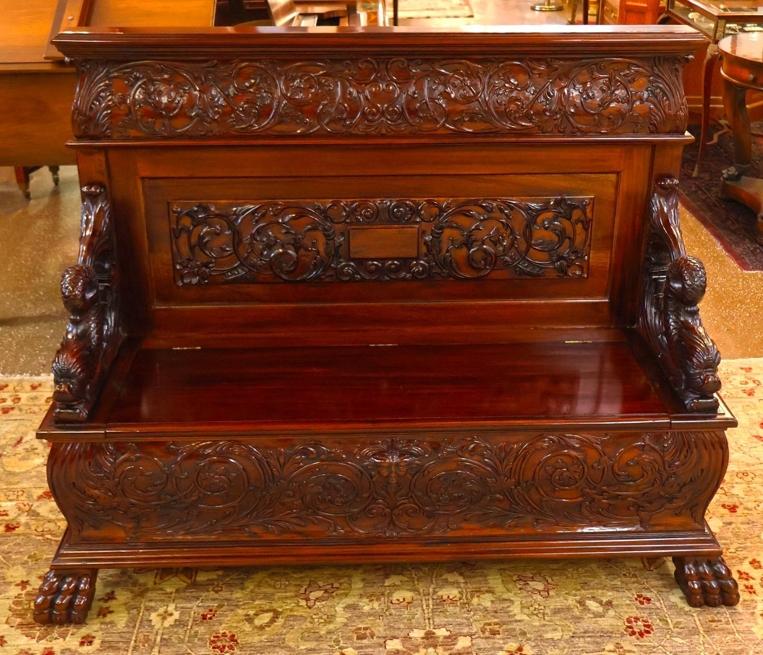 19th Century Mahogany Renaissance Revival Carved Bench Settee ATTR to RJ Horner

Dimensions : 59