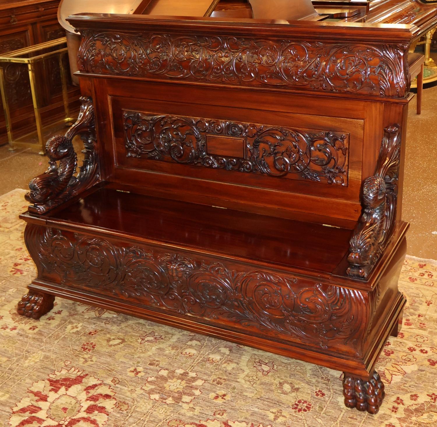 American 19th Century Mahogany Renaissance Revival Carved Bench Settee ATTR to RJ Horner For Sale