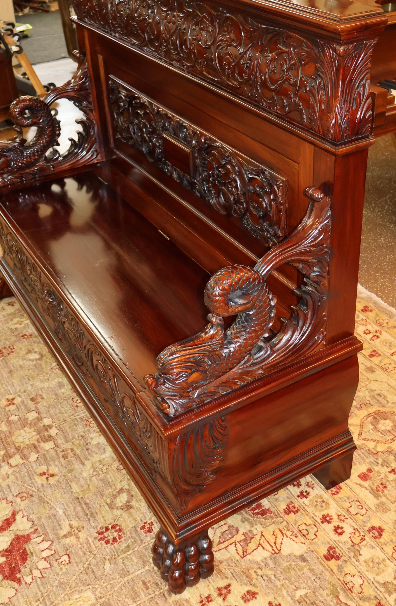 Late 19th Century 19th Century Mahogany Renaissance Revival Carved Bench Settee ATTR to RJ Horner For Sale