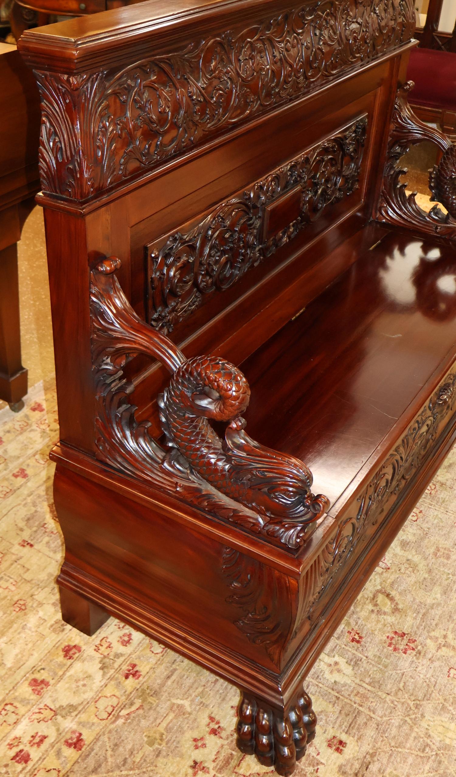 19th Century Mahogany Renaissance Revival Carved Bench Settee ATTR to RJ Horner For Sale 1