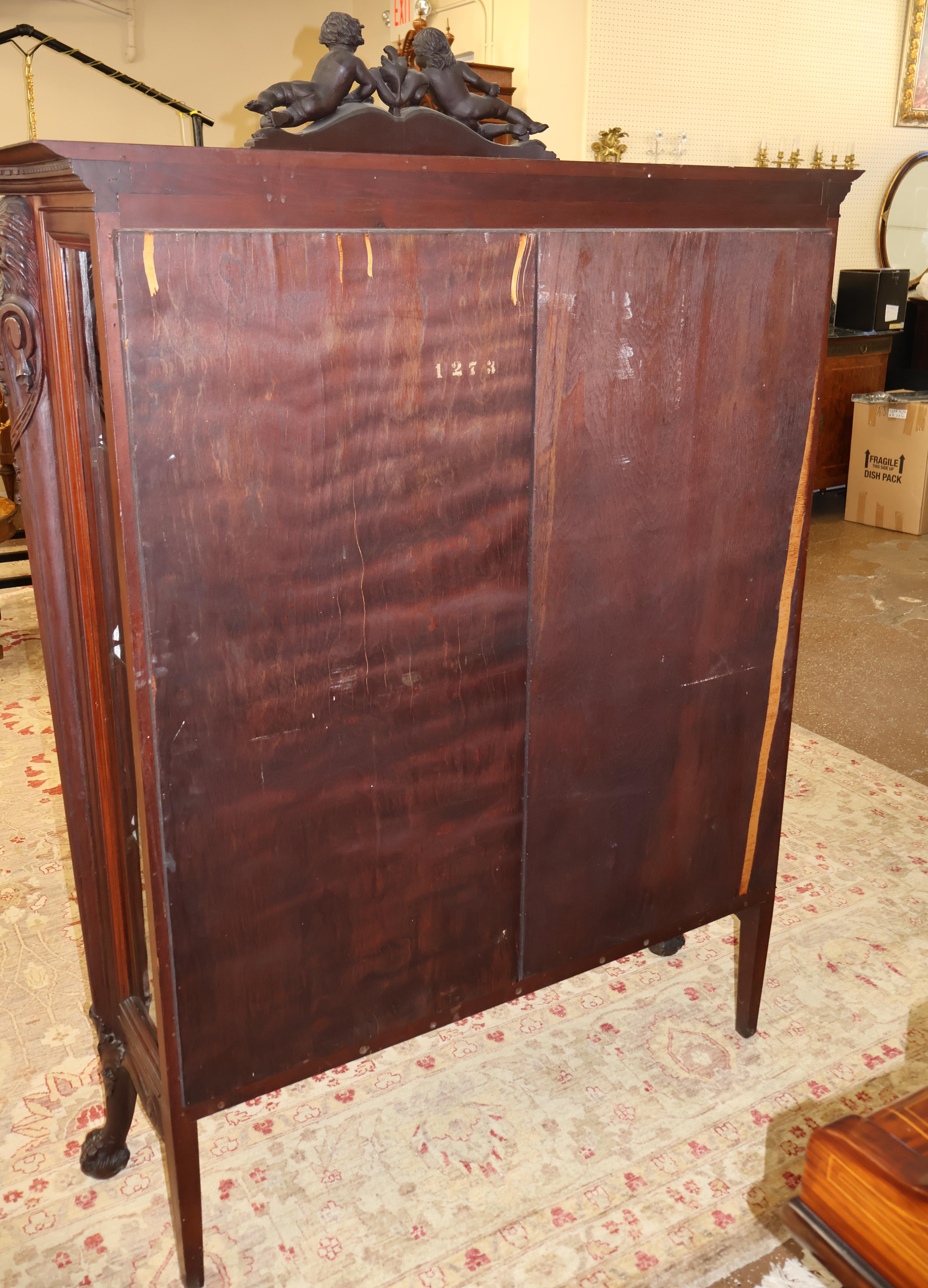 19th Century Mahogany Renaissance Revival China Curio Cabinet Attr To RJ Horner For Sale 4