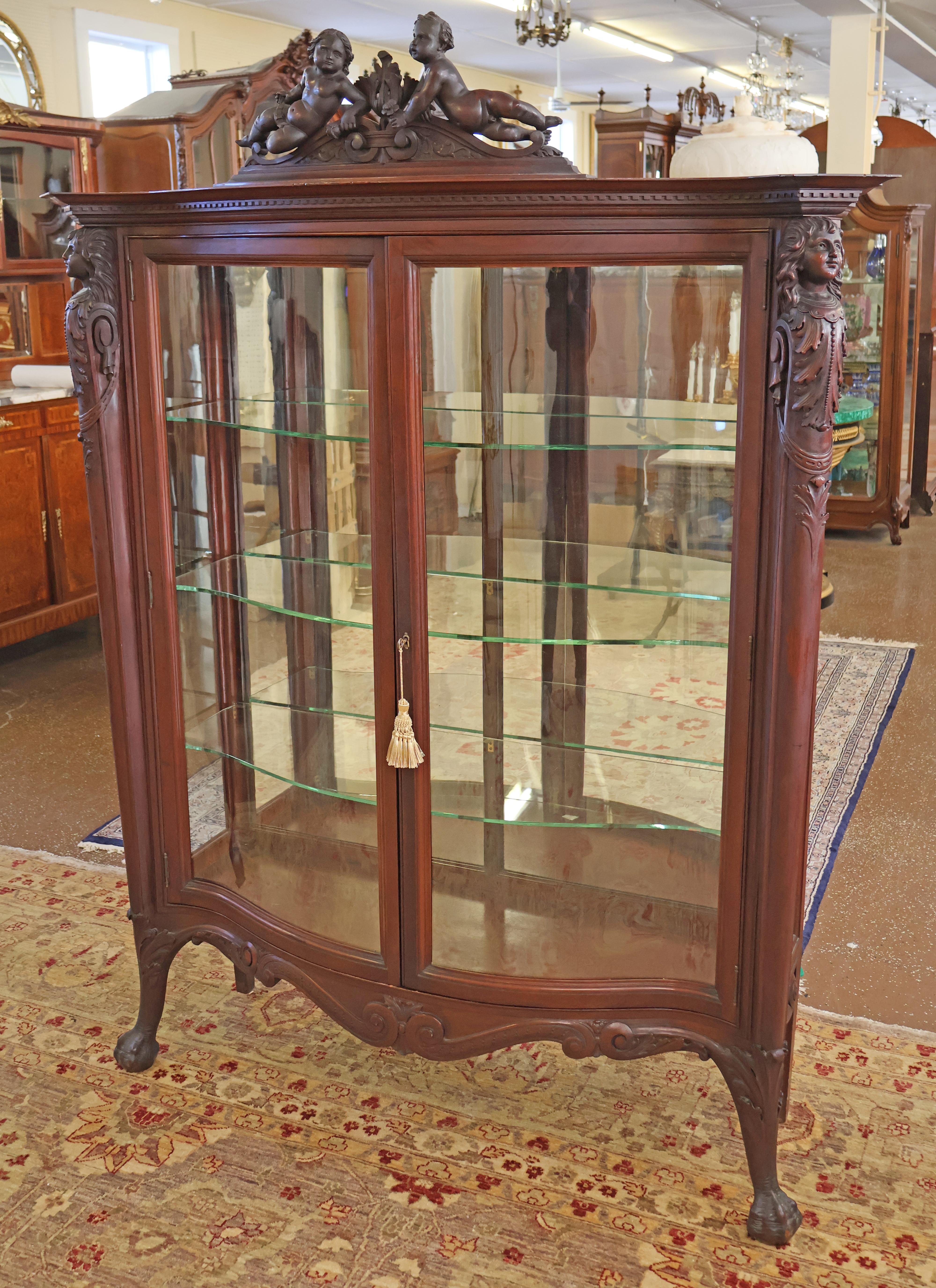 Victorian 19th Century Mahogany Renaissance Revival China Curio Cabinet Attr To RJ Horner For Sale