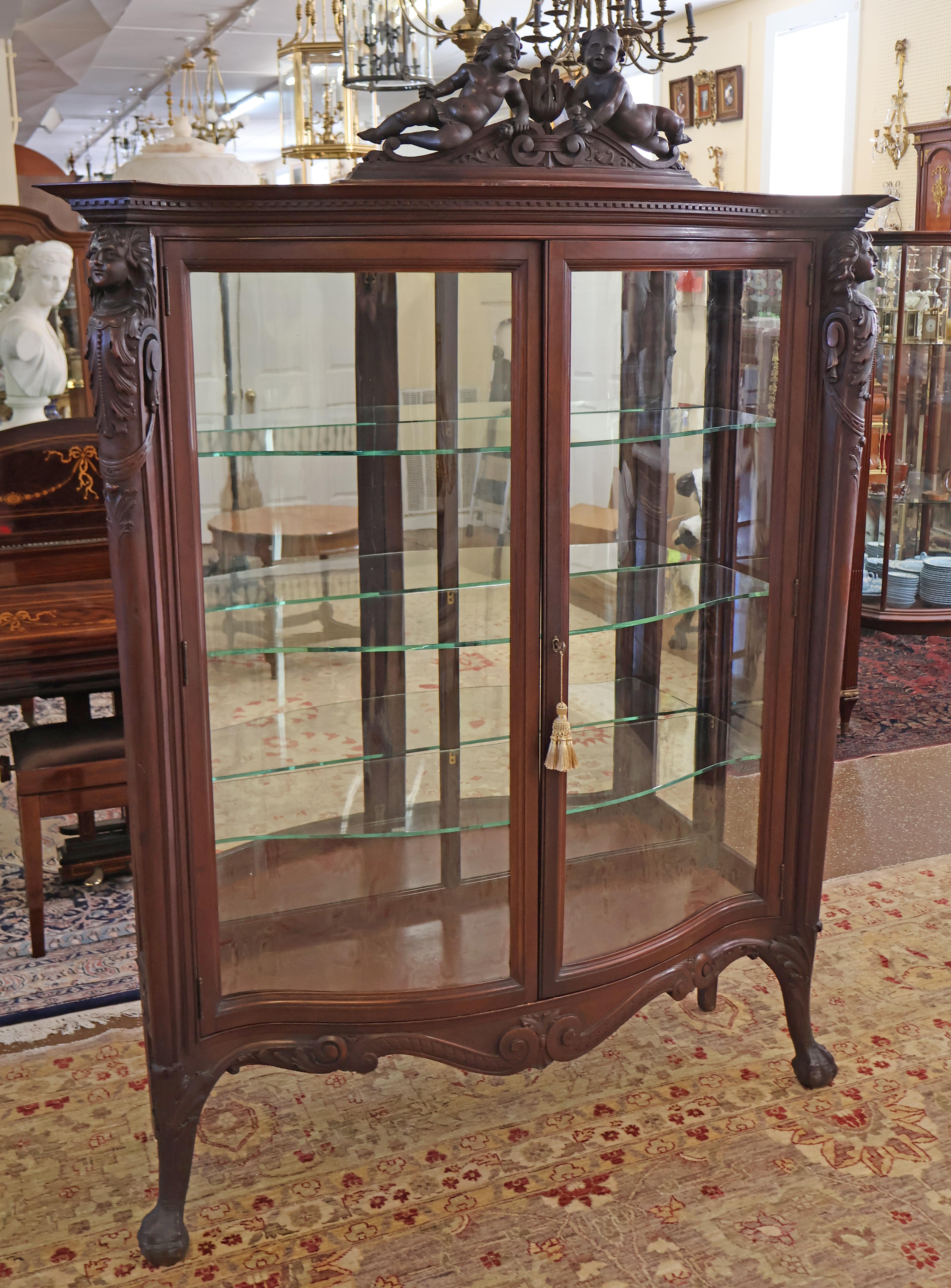 American 19th Century Mahogany Renaissance Revival China Curio Cabinet Attr To RJ Horner For Sale