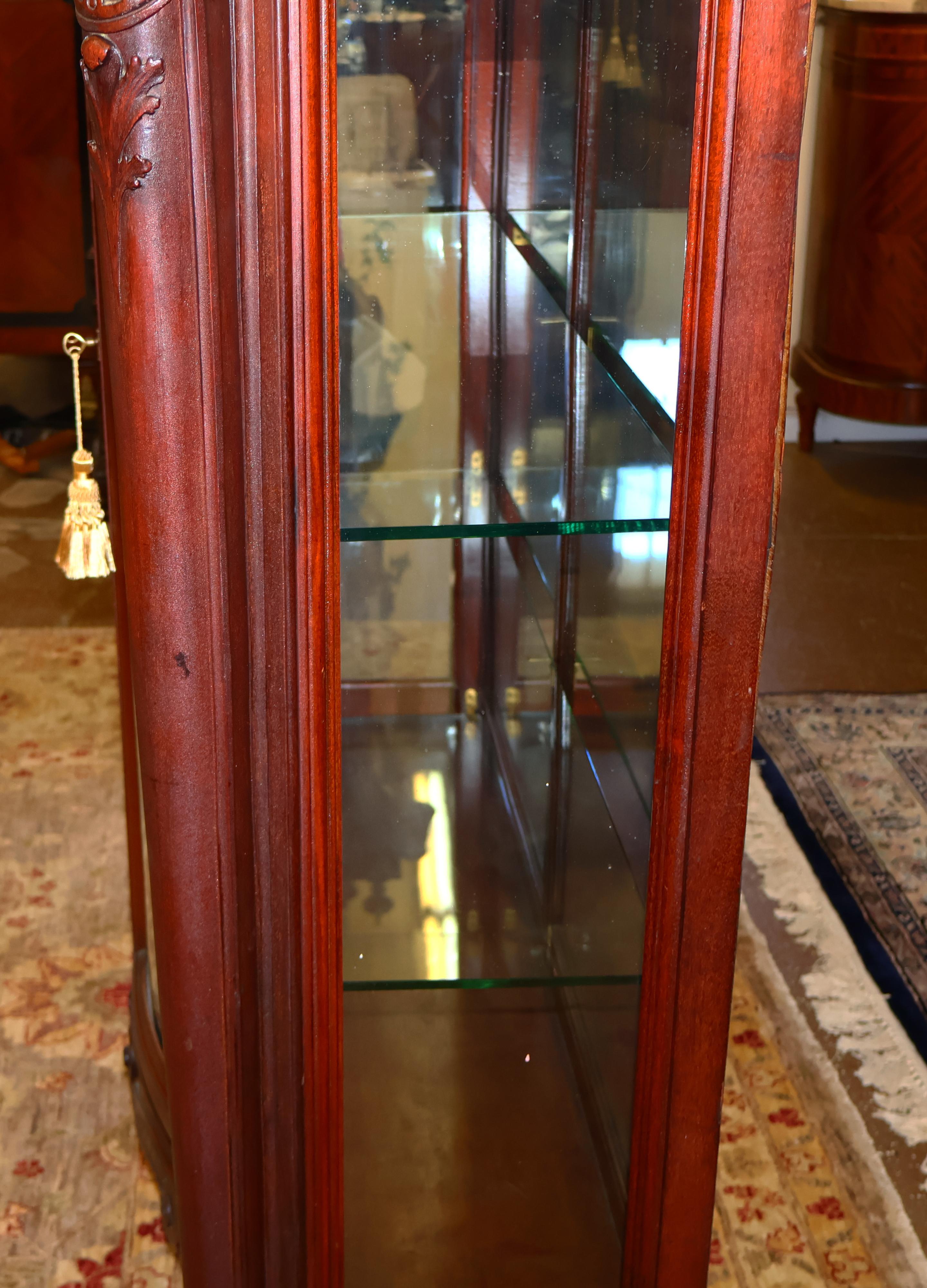 Glass 19th Century Mahogany Renaissance Revival China Curio Cabinet Attr To RJ Horner For Sale