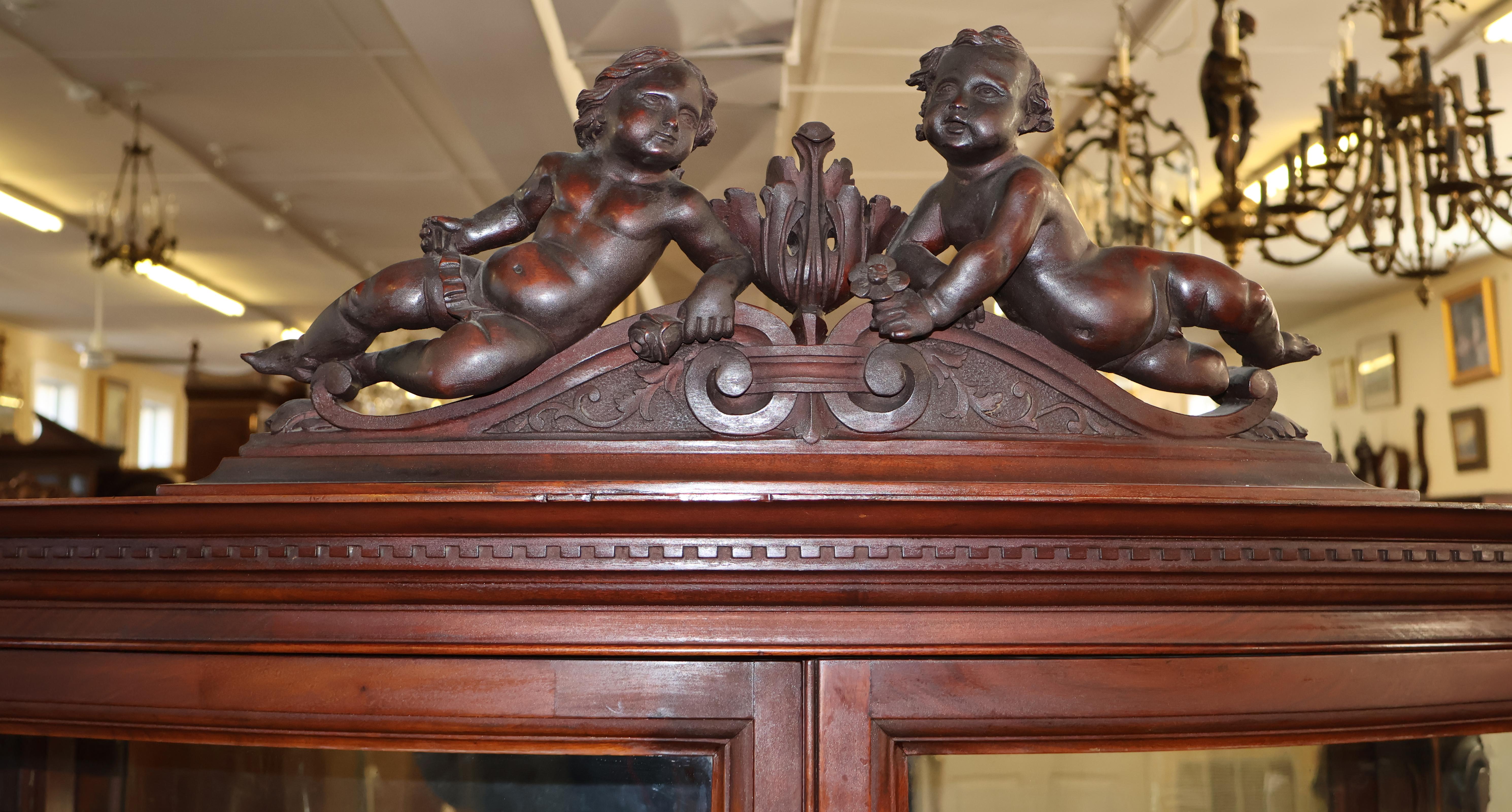 19th Century Mahogany Renaissance Revival China Curio Cabinet Attr To RJ Horner For Sale 1