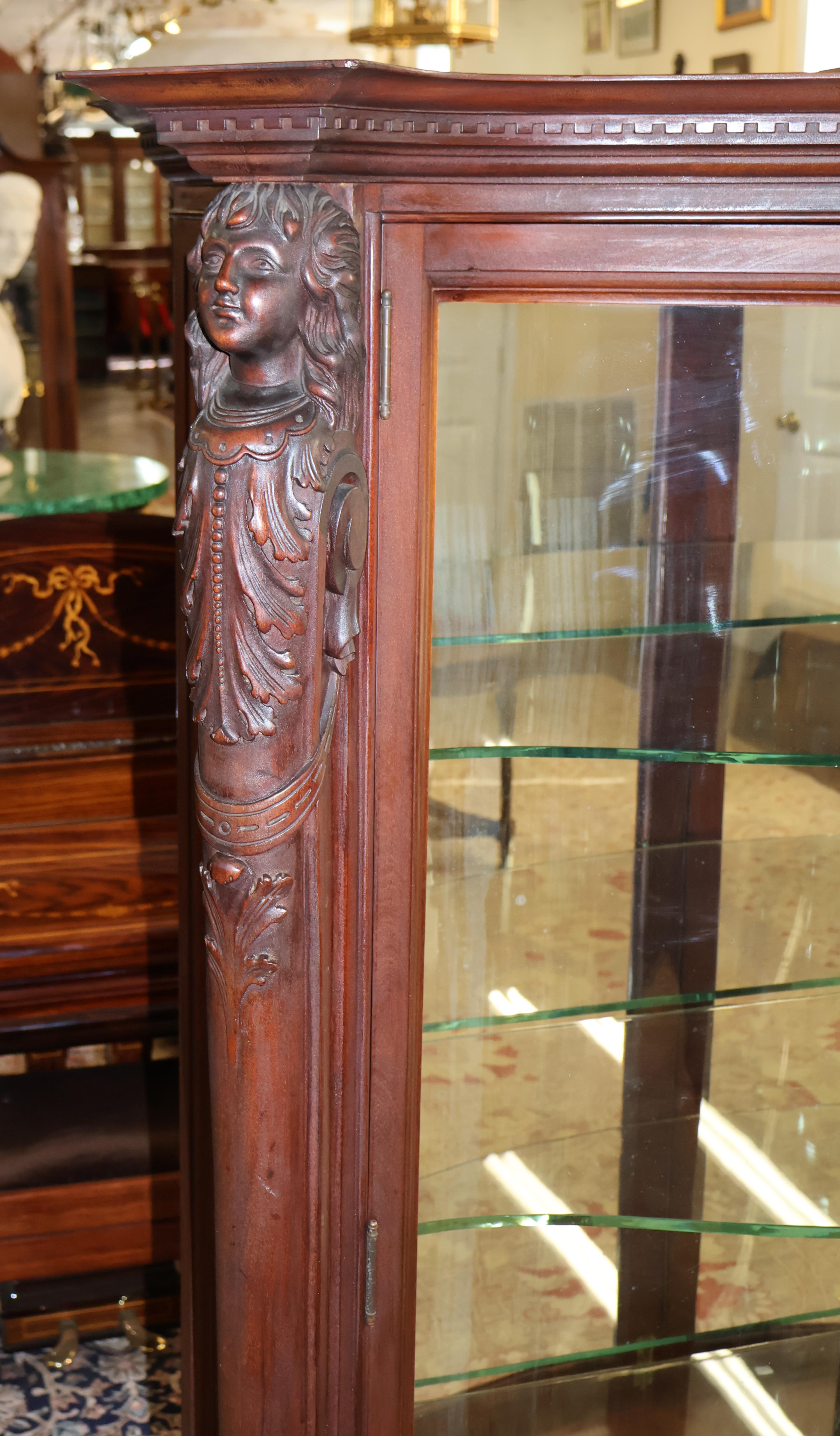 19th Century Mahogany Renaissance Revival China Curio Cabinet Attr To RJ Horner For Sale 2